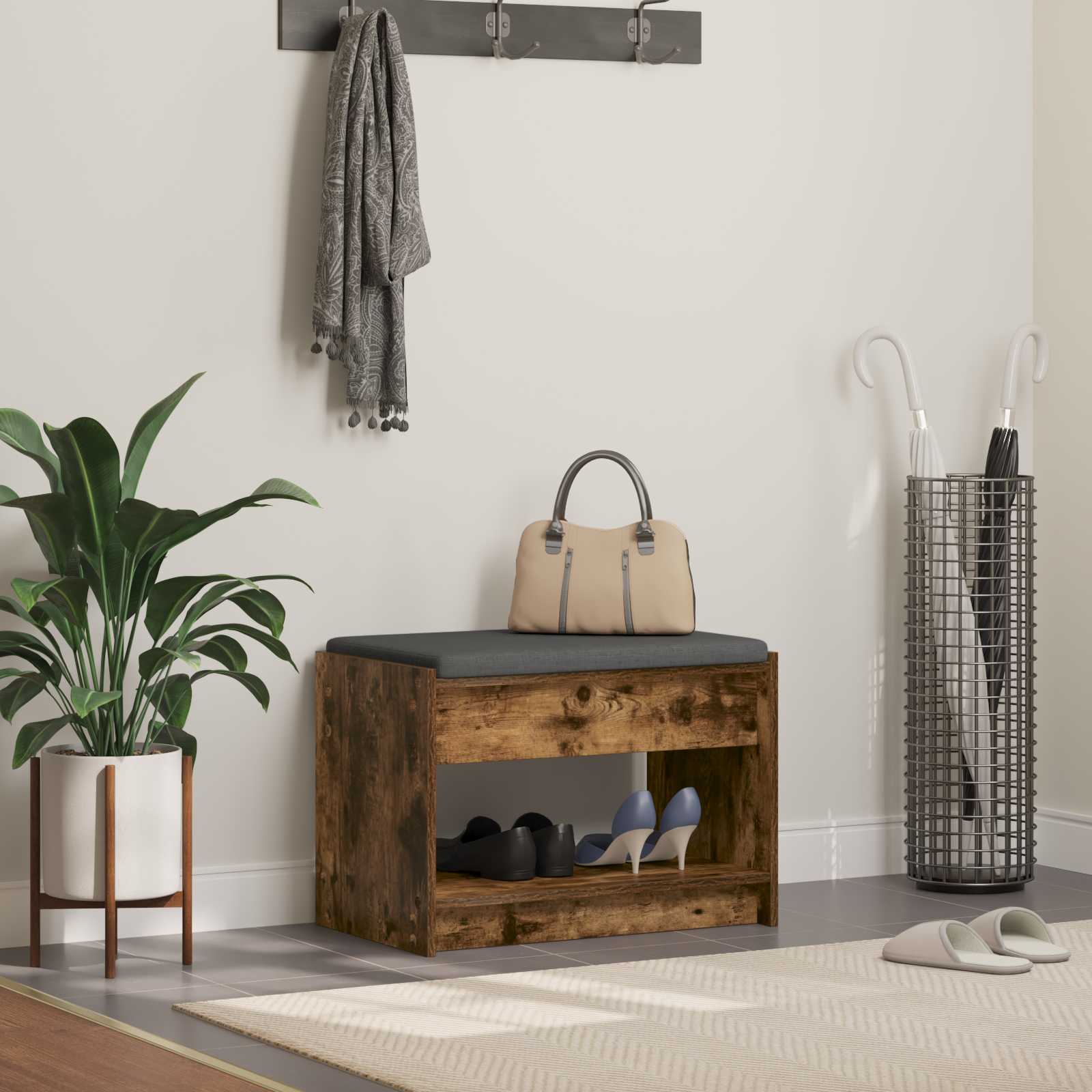 Banc d'entrée avec coussin Chêne Fumé 63 x 38 x 45 cm - XIOS