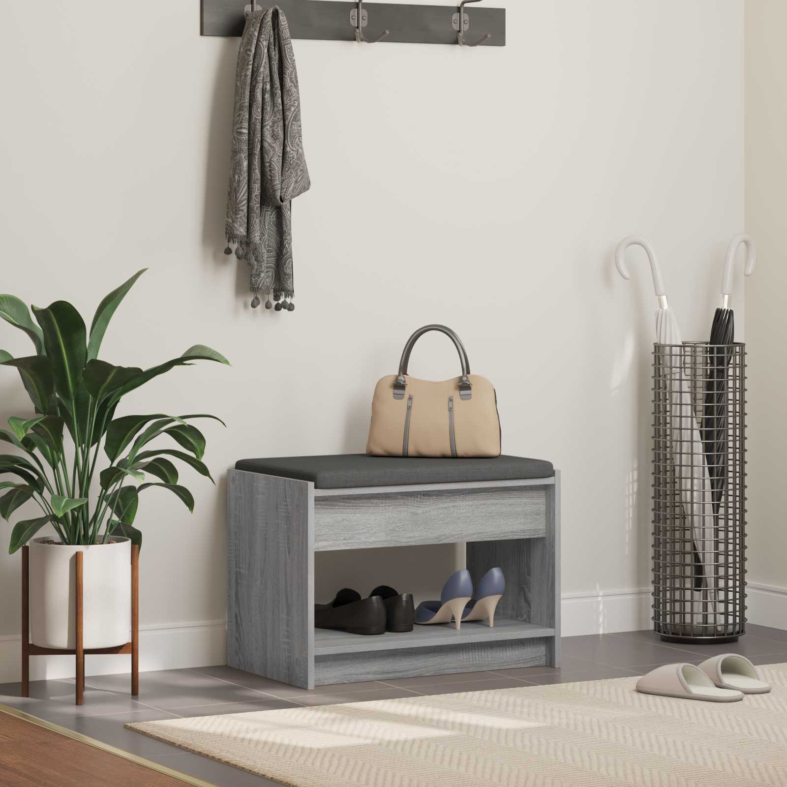 Banc d'entrée avec coussin Gris Sonoma 63 x 38 x 45 cm - XIOS