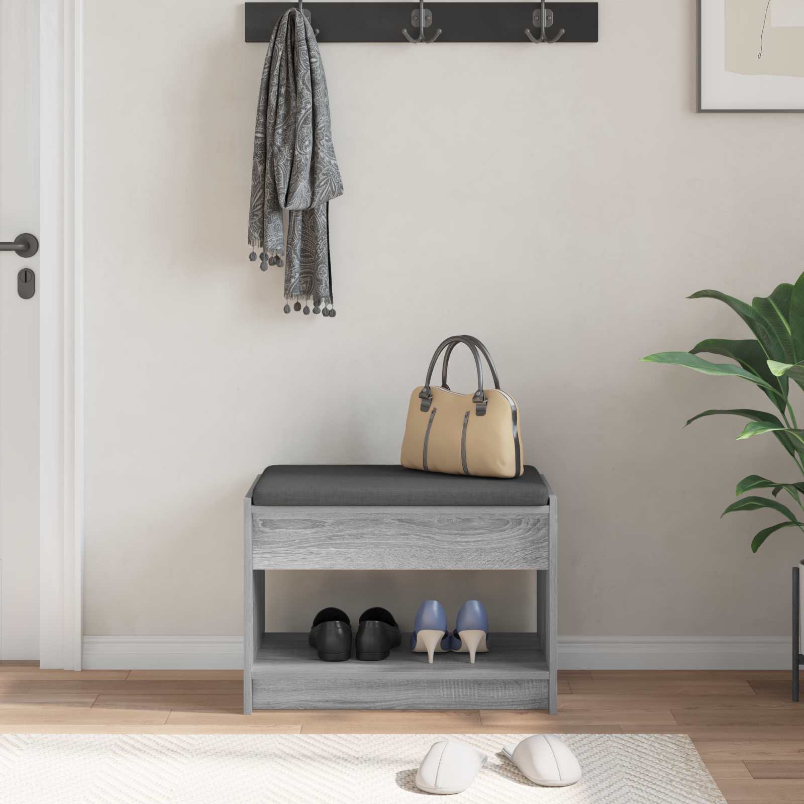 Banc d'entrée avec coussin Gris Sonoma 63 x 38 x 45 cm - XIOS