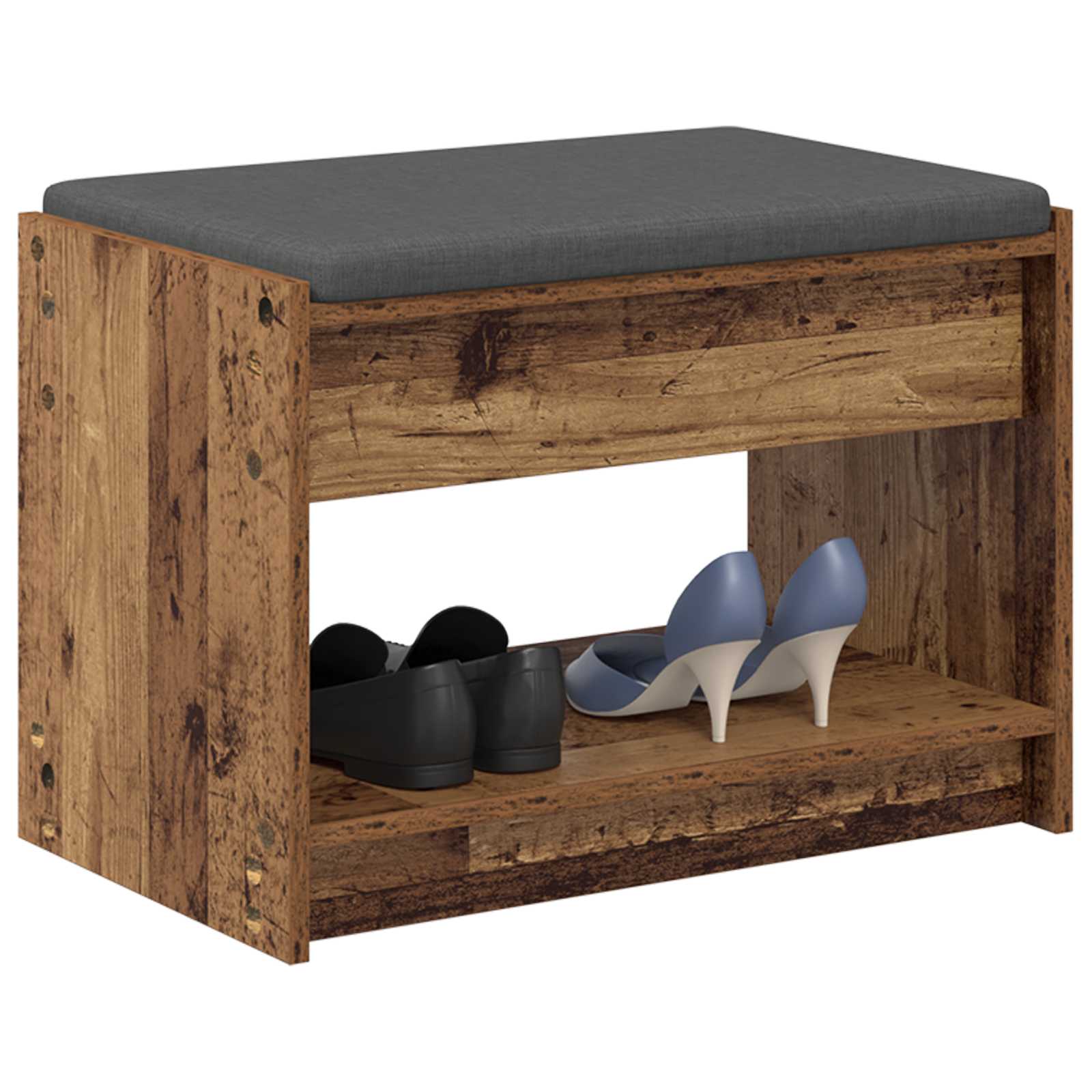 Banc d'entrée avec coussin Bois ancien 63 x 38 x 45 cm