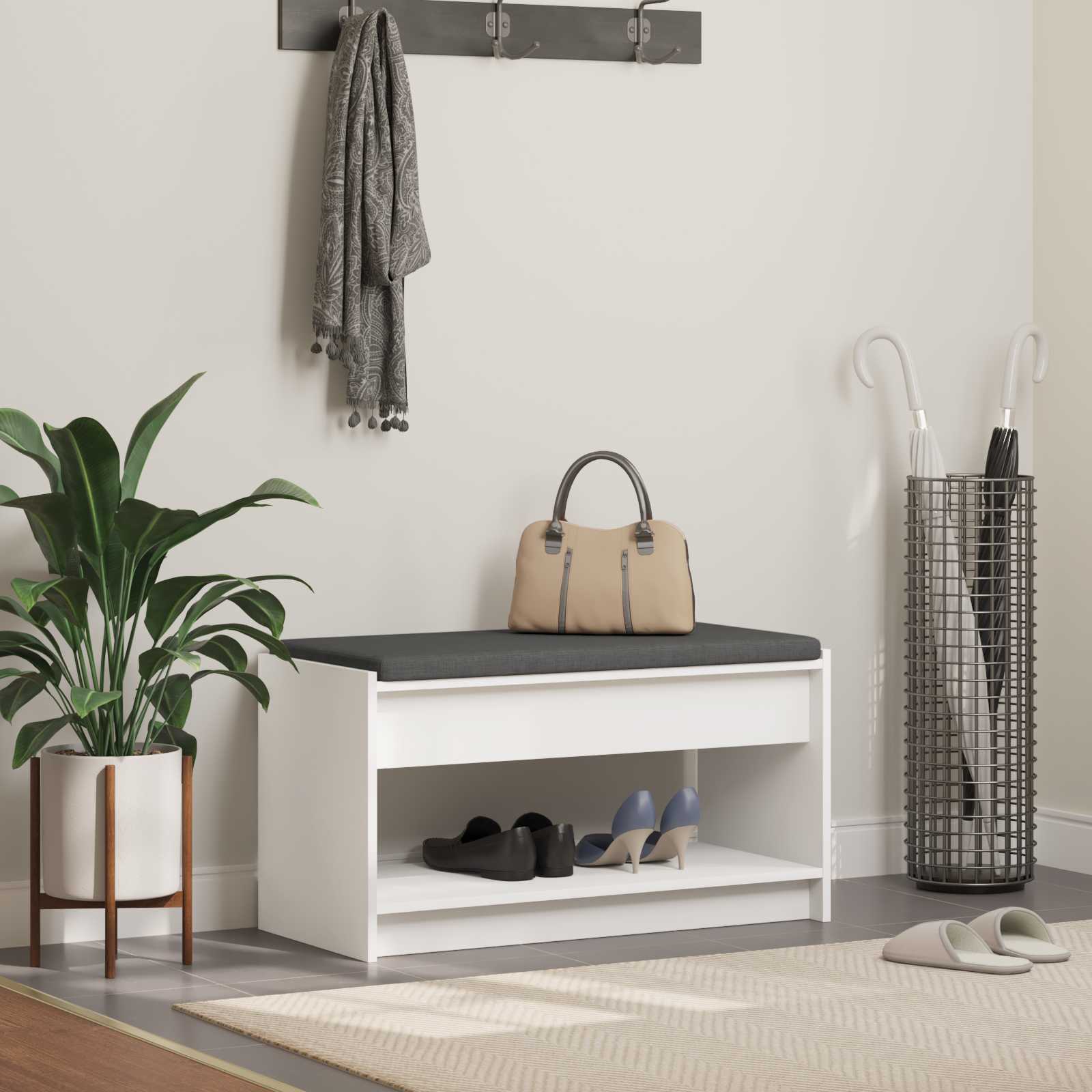 Banc d'entrée Blanc 83 x 38 x 45 cm Bois Ingénierie et Tissu - XIOS