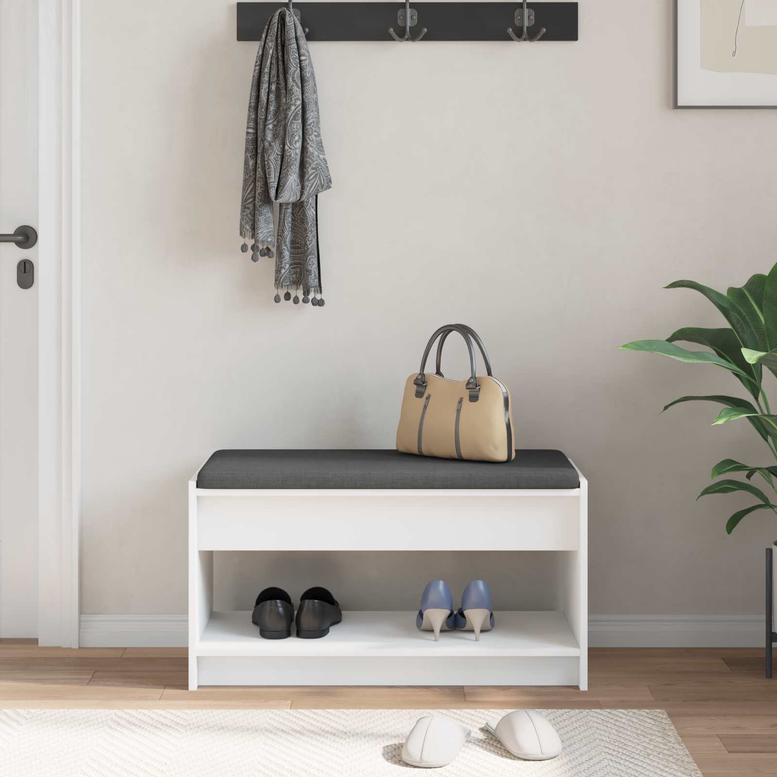 Banc d'entrée Blanc 83 x 38 x 45 cm Bois Ingénierie et Tissu - XIOS