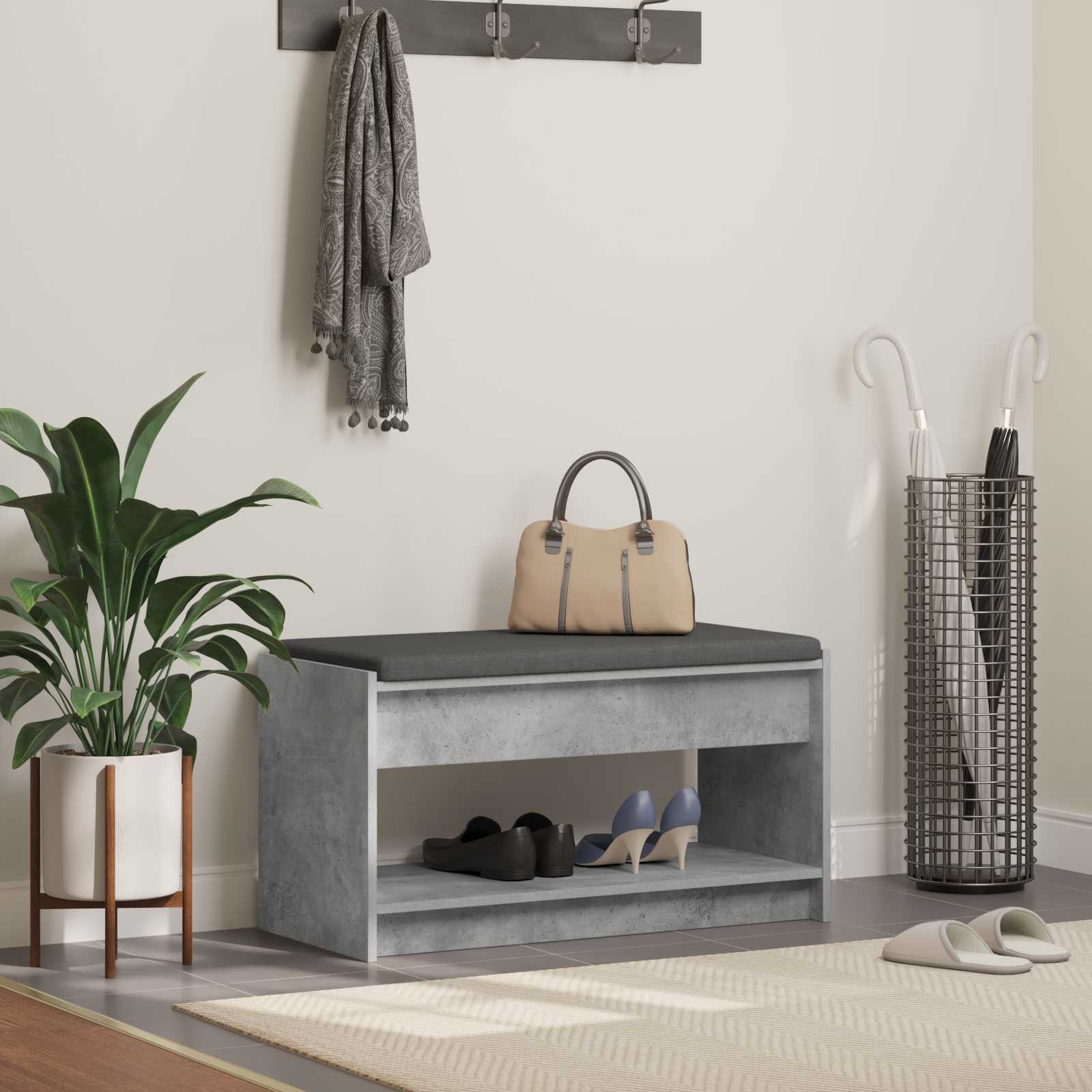 Banc d'entrée avec coussin Gris Béton 83 x 38 x 45 cm - XIOS