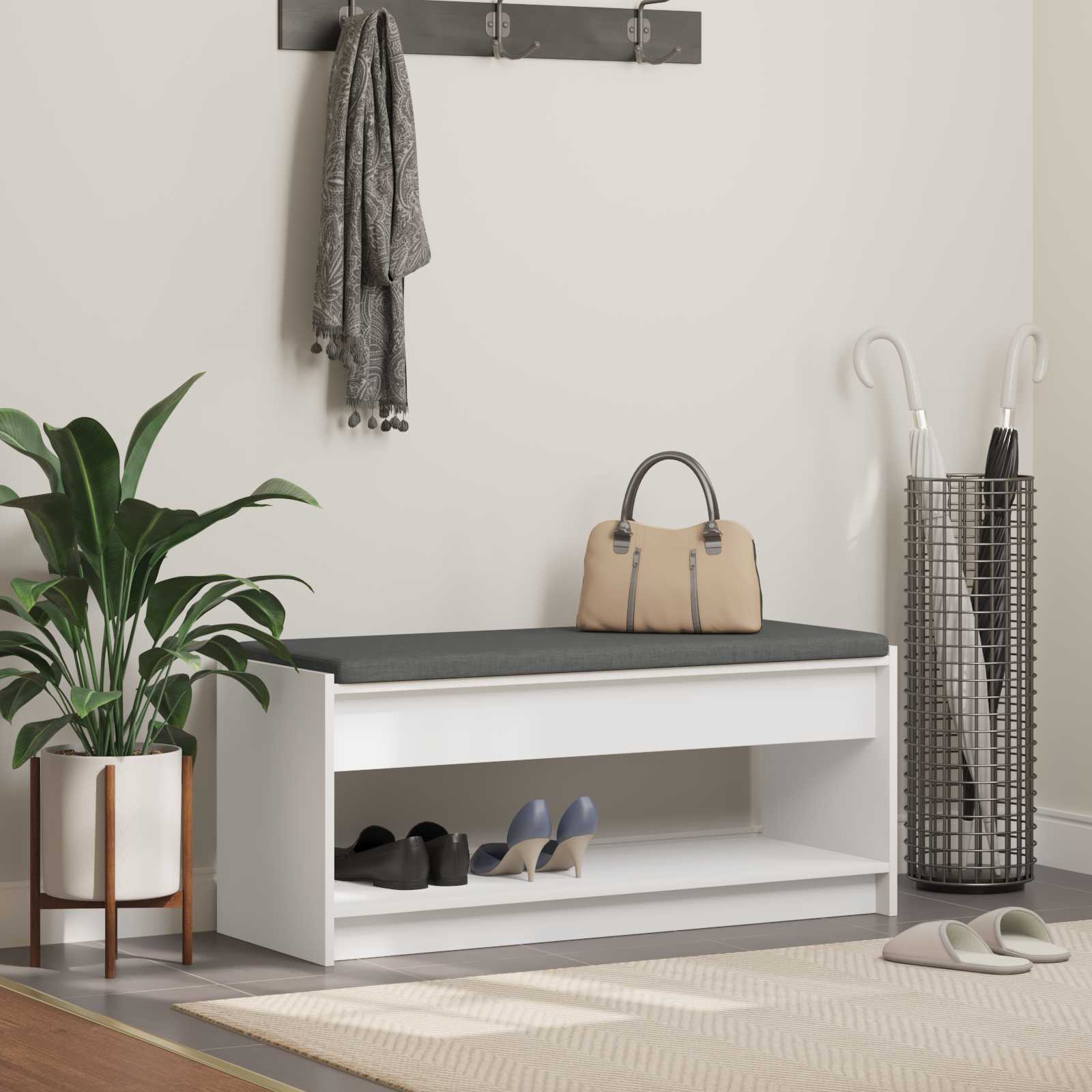 Banc d'entrée avec coussin avec étagère Blanc 103 x 38 x 45 cm - XIOS