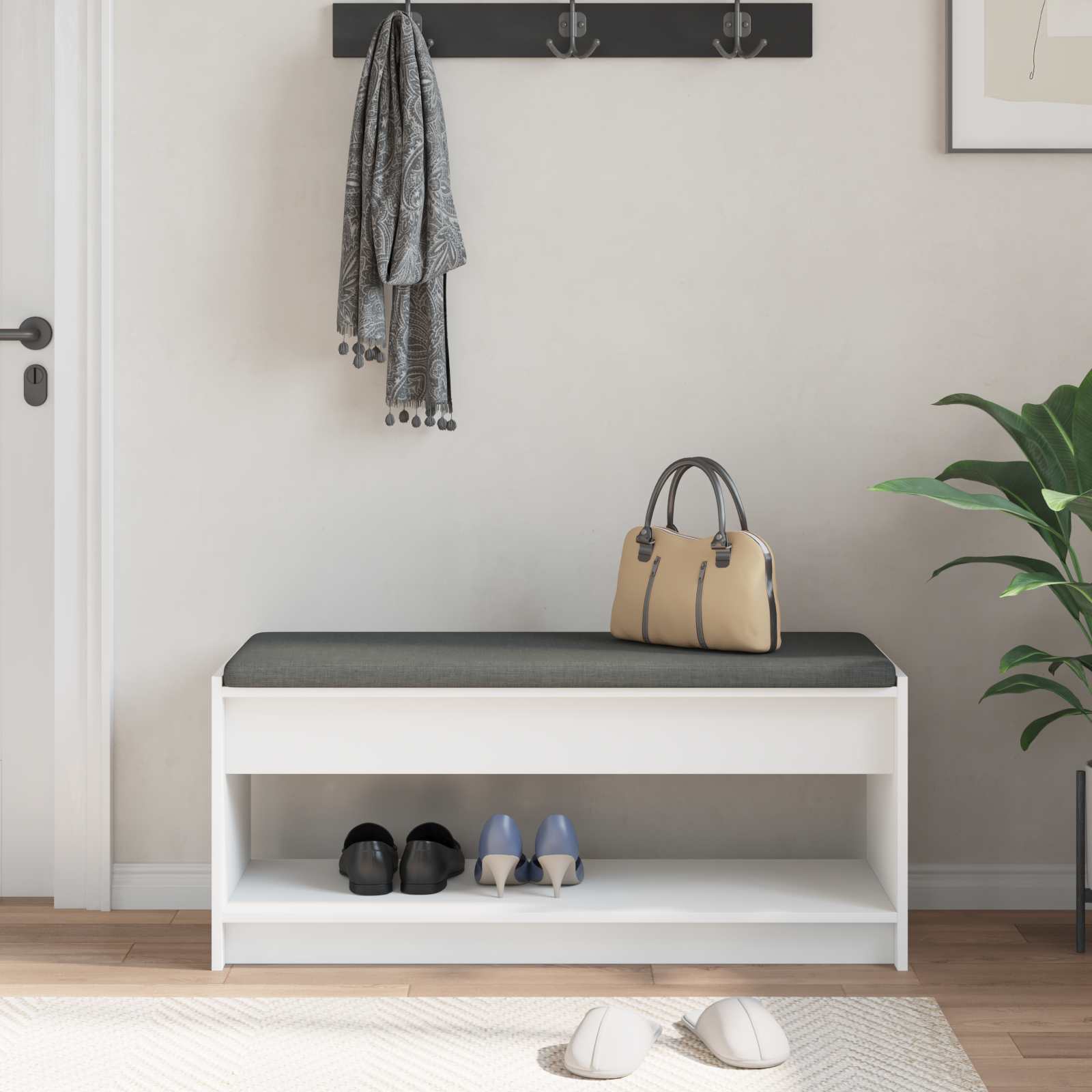 Banc d'entrée avec coussin avec étagère Blanc 103 x 38 x 45 cm - XIOS