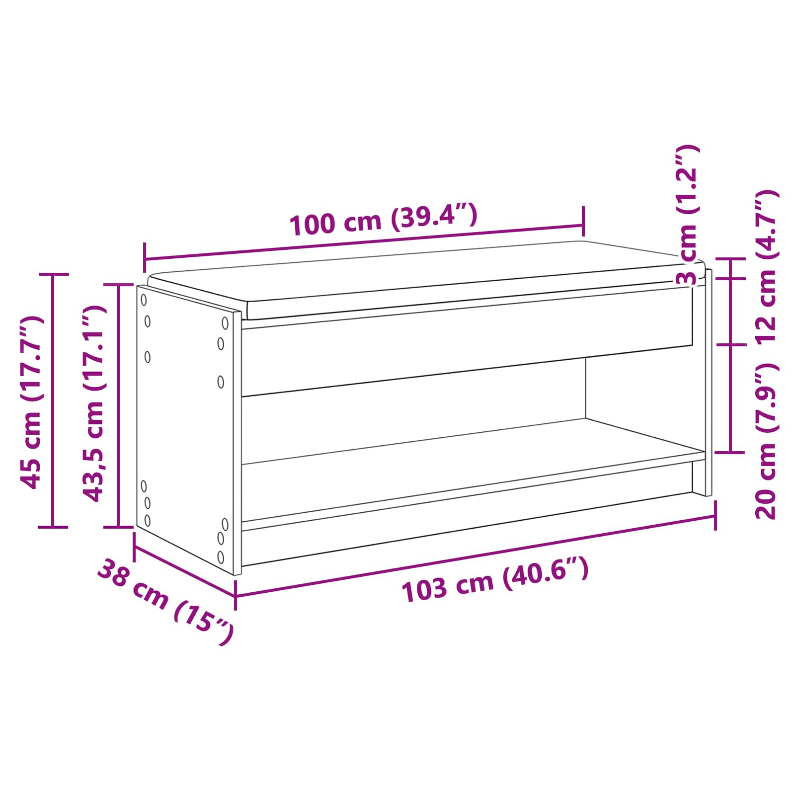 Banc d'entrée avec coussin Chêne noir 103 x 38 x 45 cm - XIOS