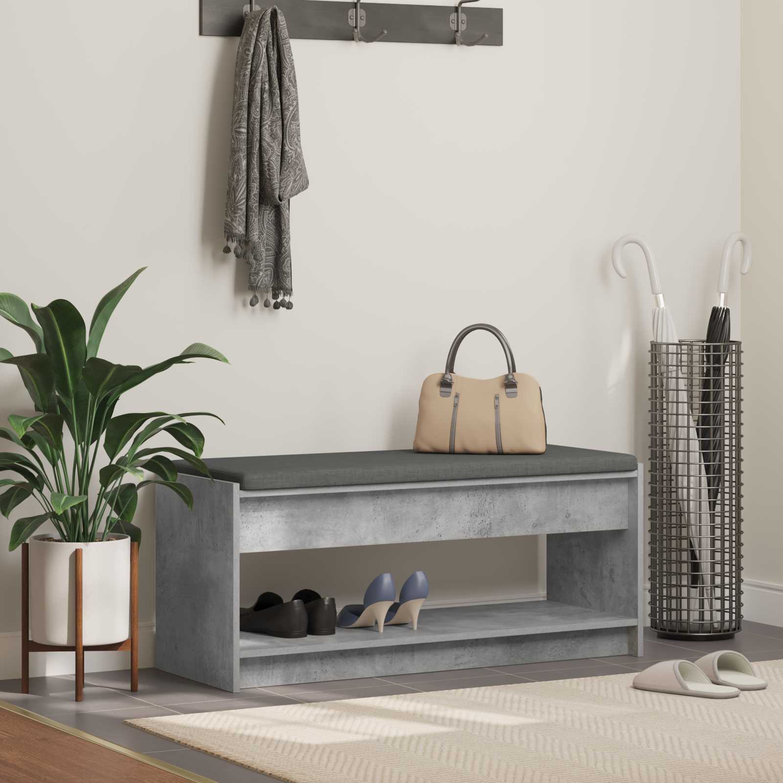 Banc d'entrée avec coussin Gris béton 103 x 38 x 45 cm - XIOS