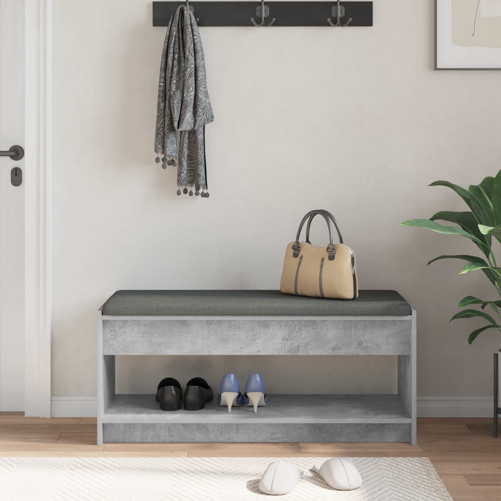 Banc d'entrée avec coussin Gris béton 103 x 38 x 45 cm - XIOS