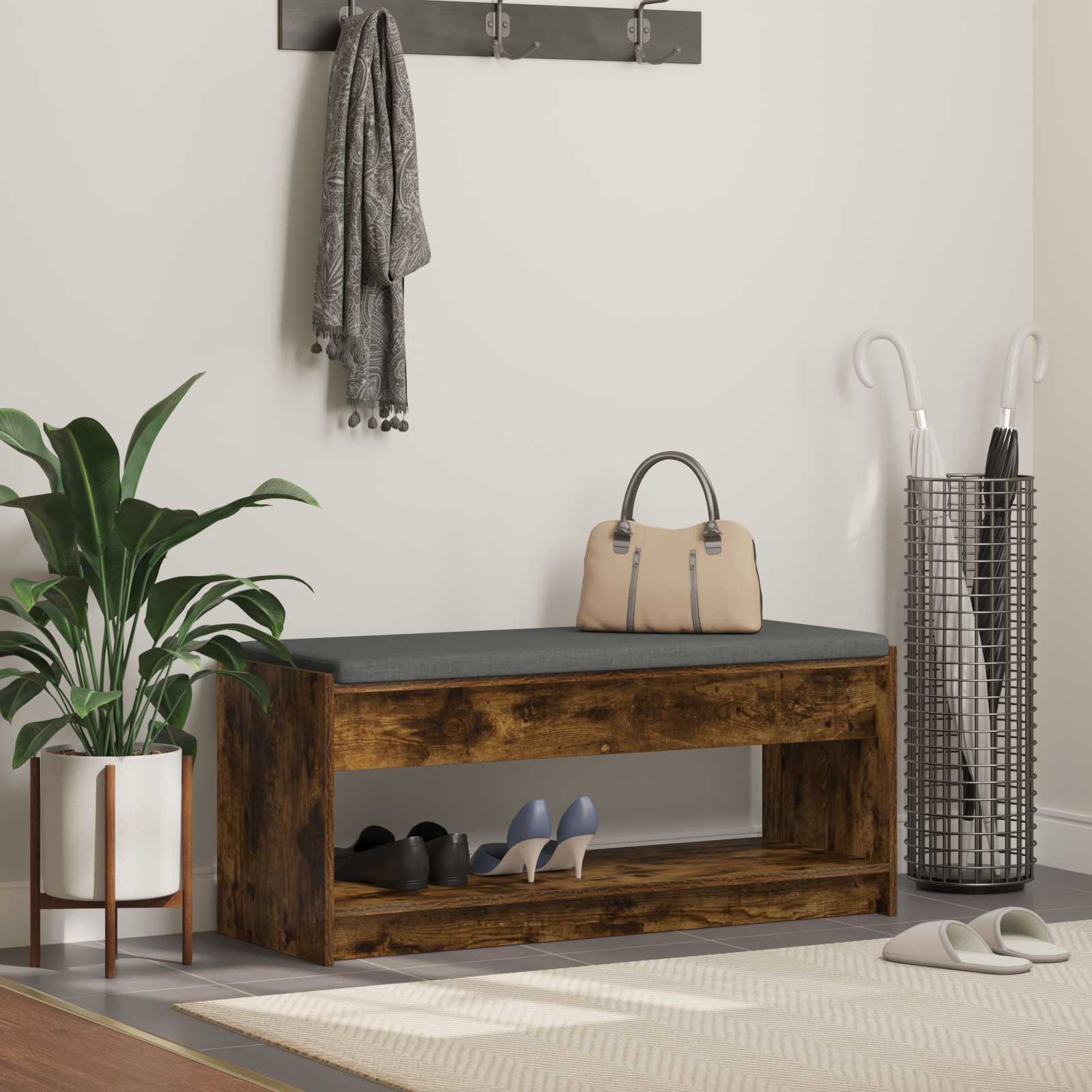 Banc d'entrée avec coussin Chêne fumé 103 x 38 x 45 cm - XIOS