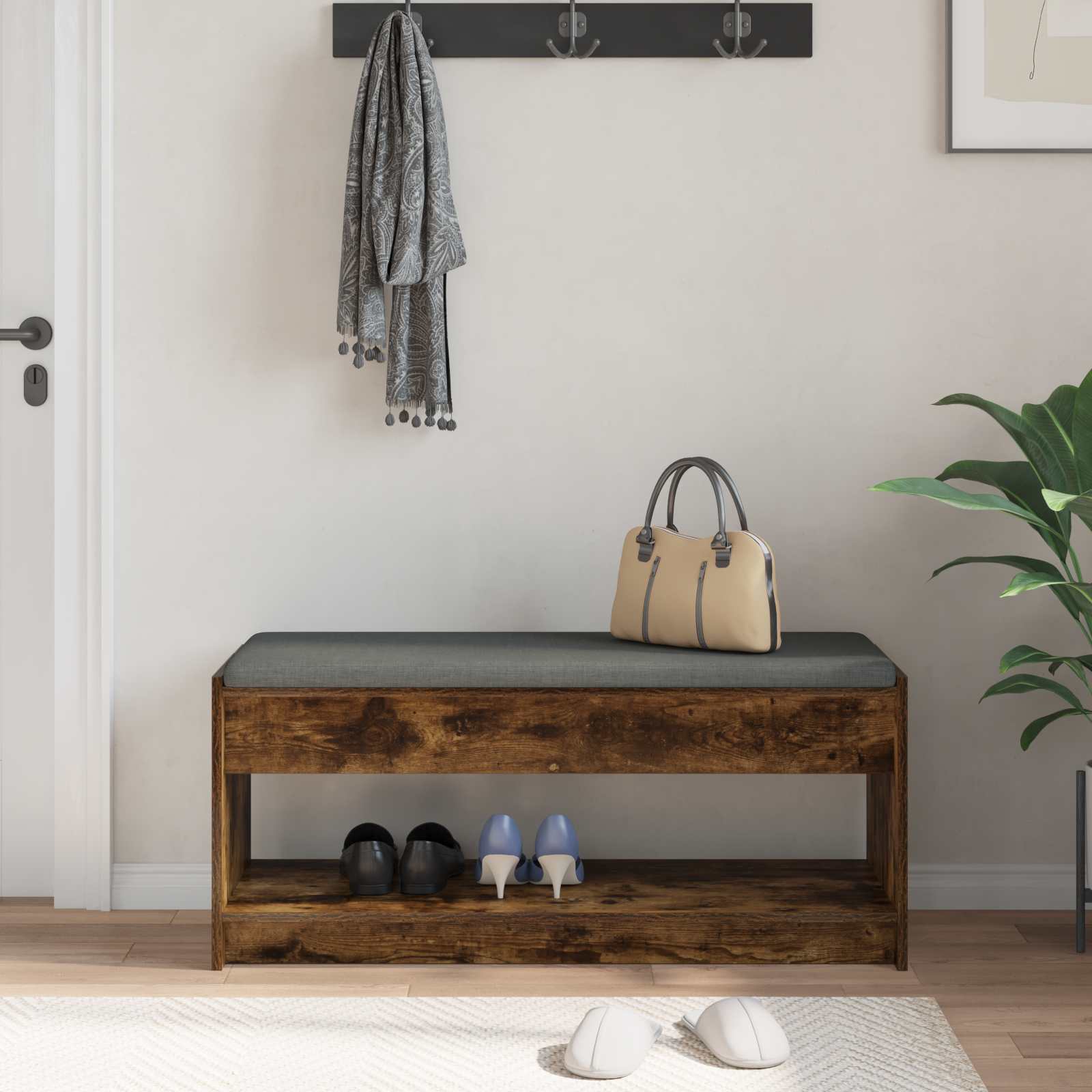 Banc d'entrée avec coussin Chêne fumé 103 x 38 x 45 cm - XIOS