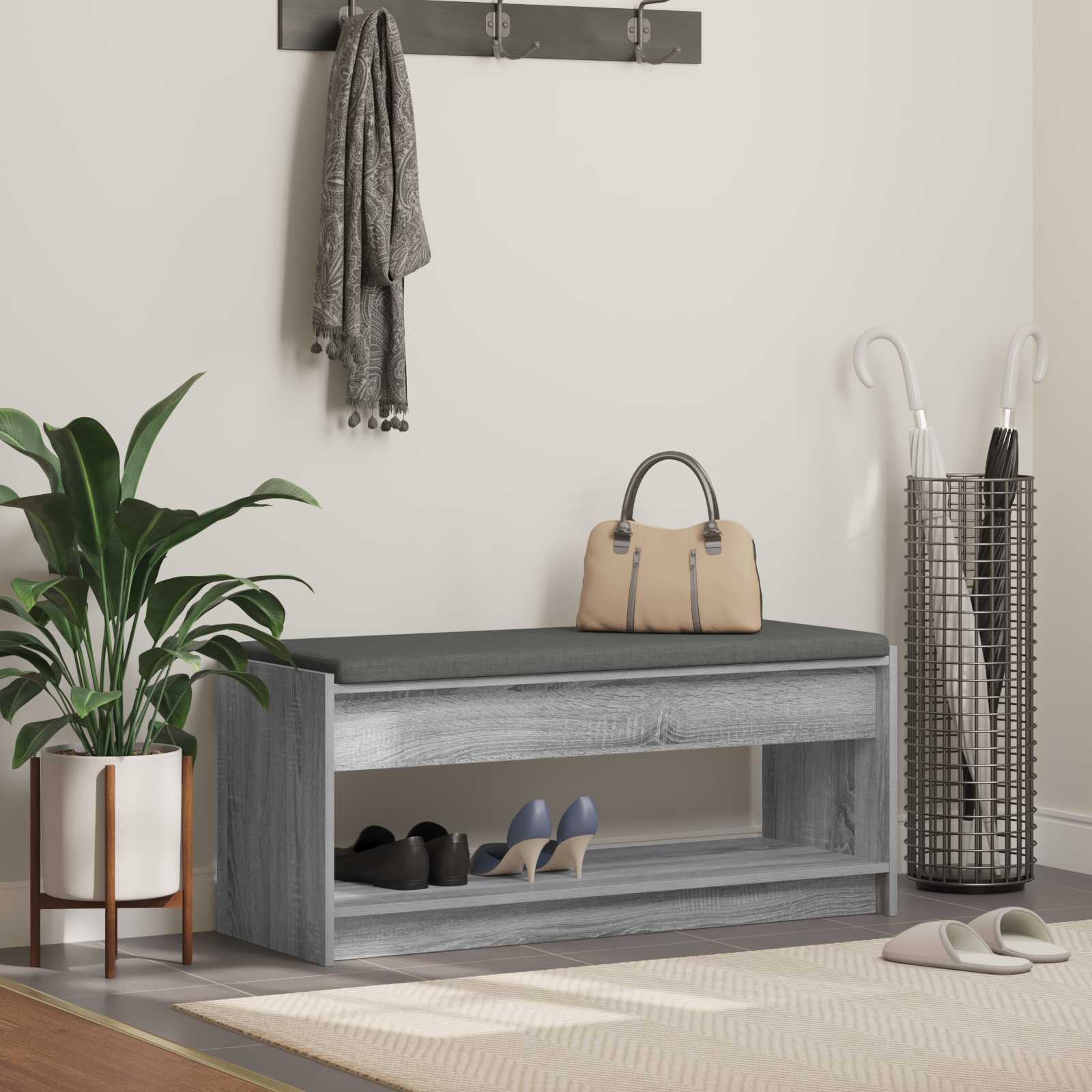 Banc d'entrée avec coussin Gris Sonoma 103 x 38 x 45 cm - XIOS