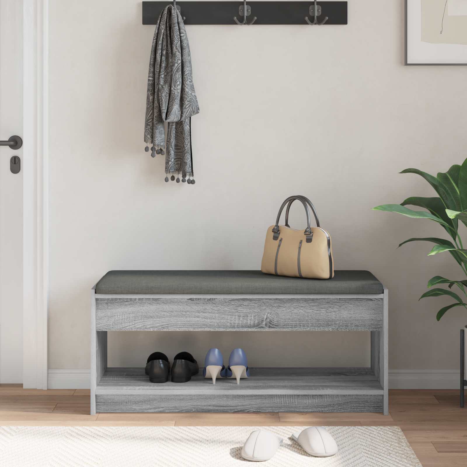 Banc d'entrée avec coussin Gris Sonoma 103 x 38 x 45 cm - XIOS