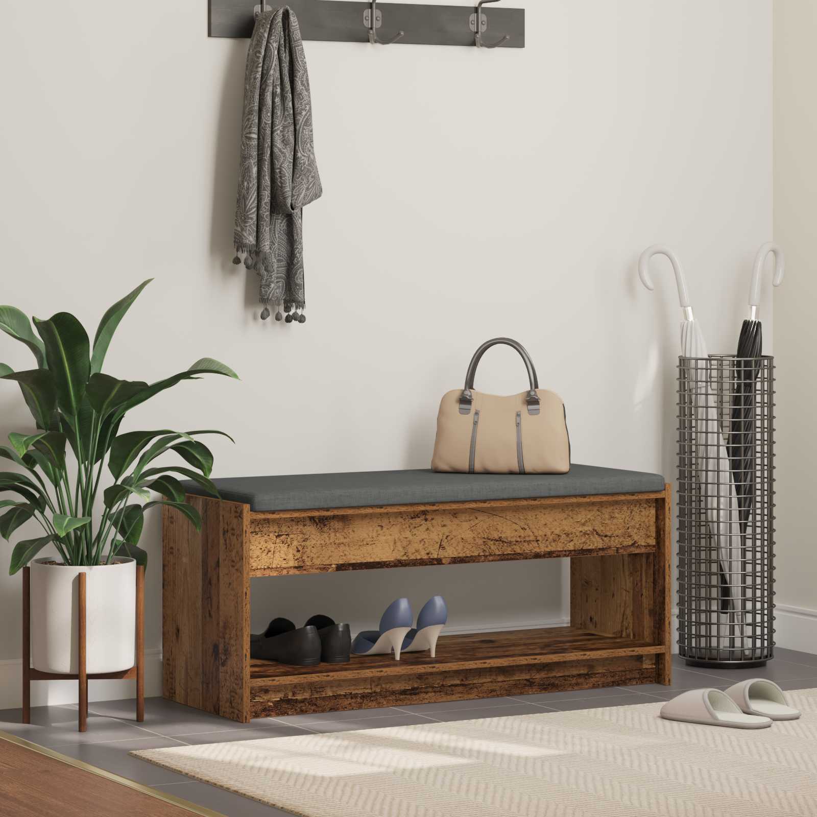 Banc d'entrée avec coussin Bois ancien 103 x 38 x 45 cm - XIOS