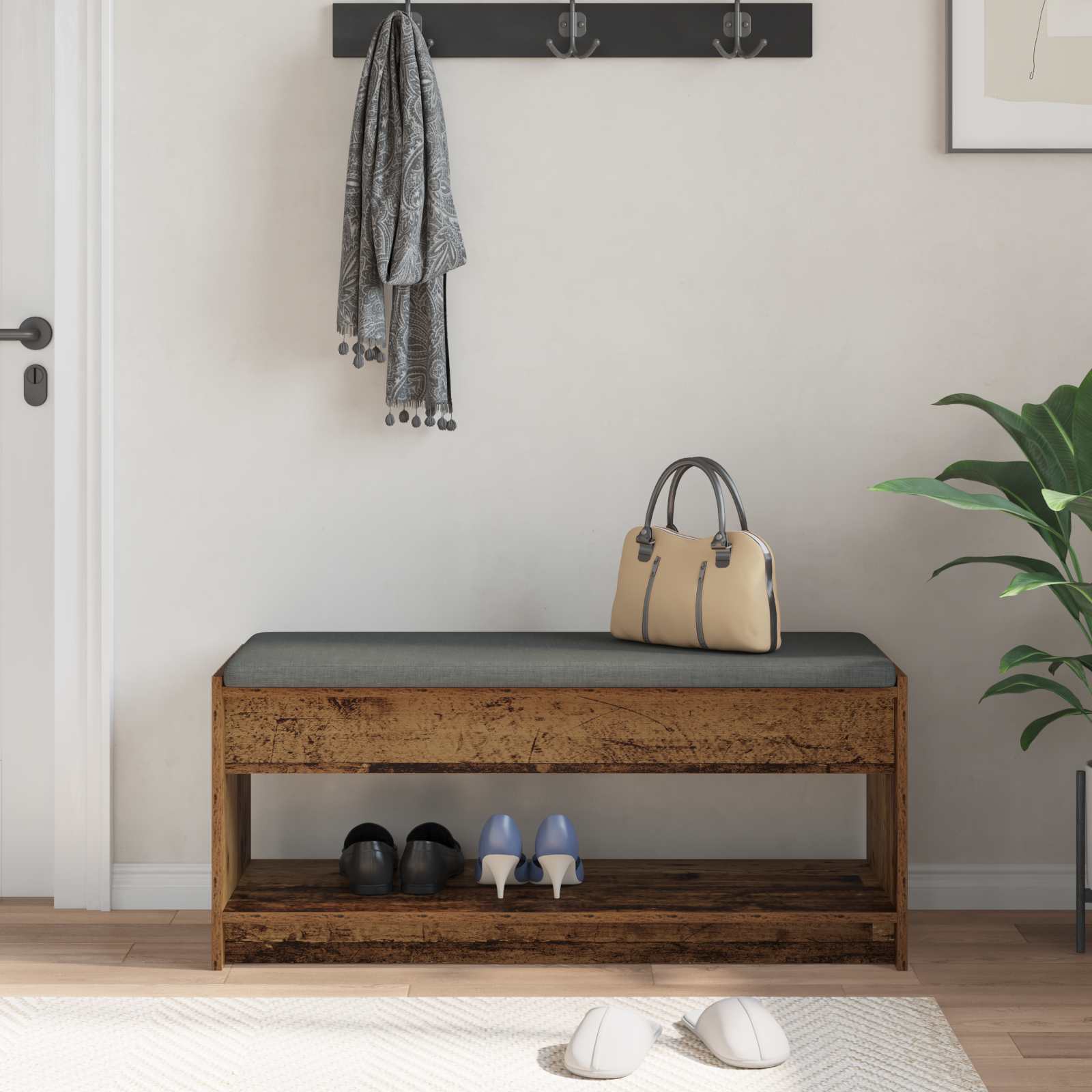 Banc d'entrée avec coussin Bois ancien 103 x 38 x 45 cm - XIOS