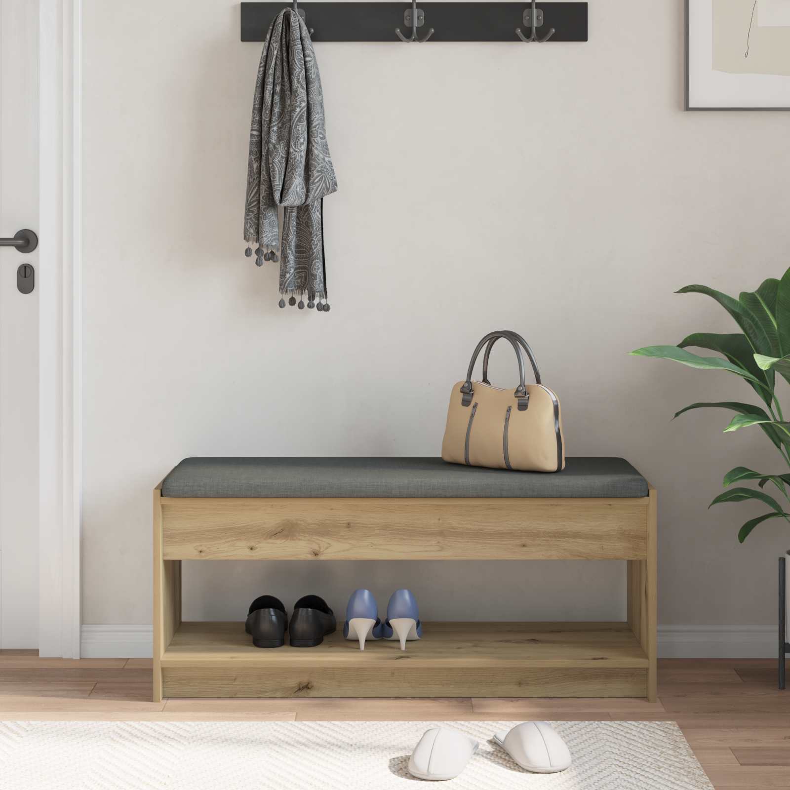 Banc d'entrée avec coussin Chêne artisanal 103 x 38 x 45 cm - XIOS