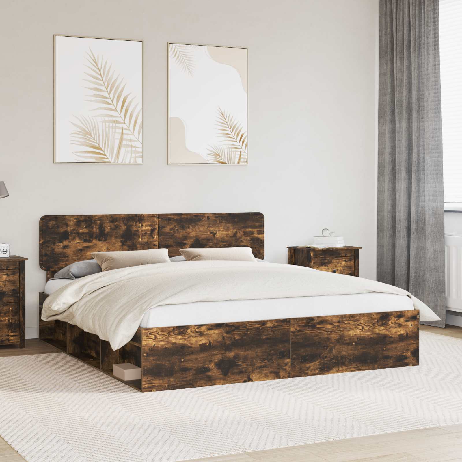 Cadre de lit Chêne fumé 200 x 200 cm Pin massif - XIOS
