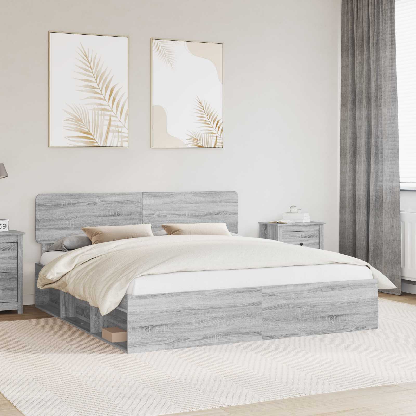 Cadre de lit Gris Sonoma 200 x 200 cm Pin massif - XIOS