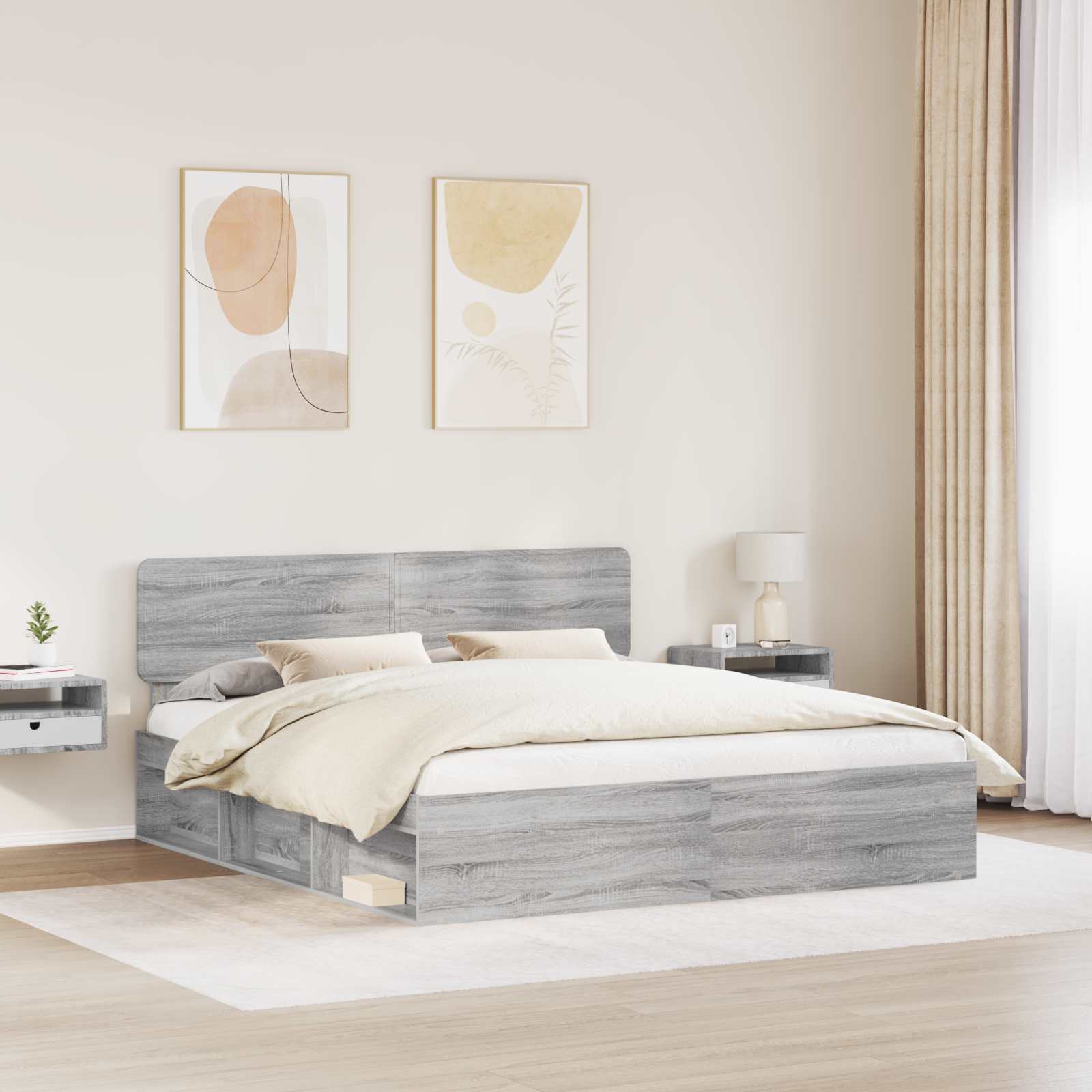 Cadre de lit Gris Sonoma 200 x 200 cm Pin massif - XIOS