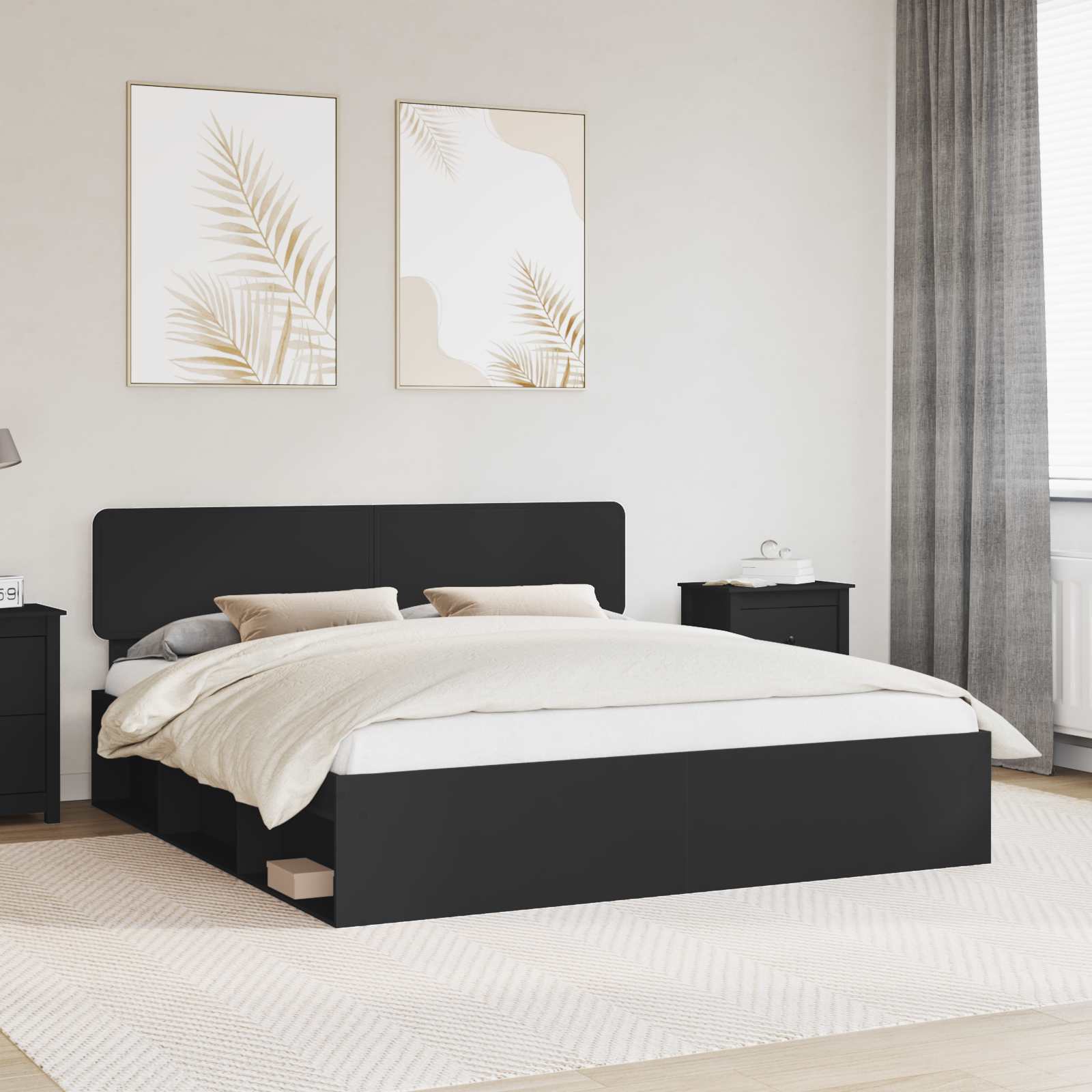 Cadre de lit avec tête de lit Noir 180 x 200 cm Pin massif - XIOS