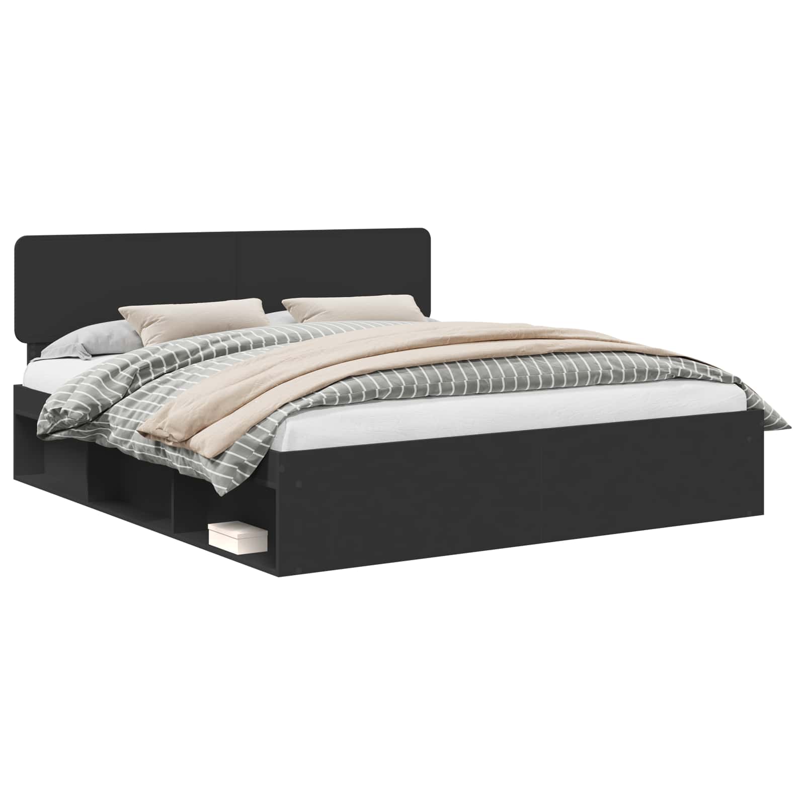 Cadre de lit avec tête de lit Noir 180 x 200 cm Pin massif - XIOS