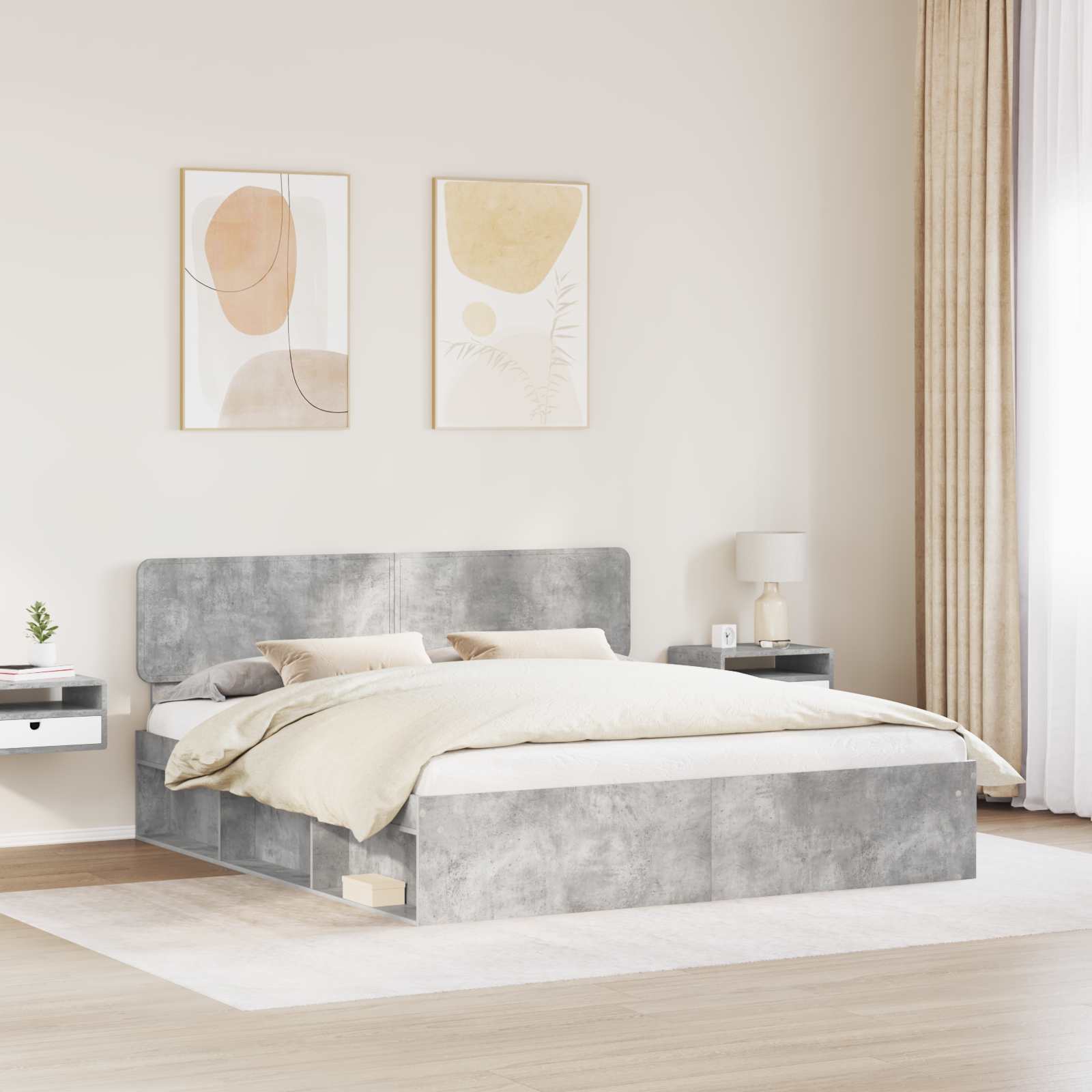 Cadre de lit avec tête de lit Béton 180 x 200 cm Pin massif - XIOS
