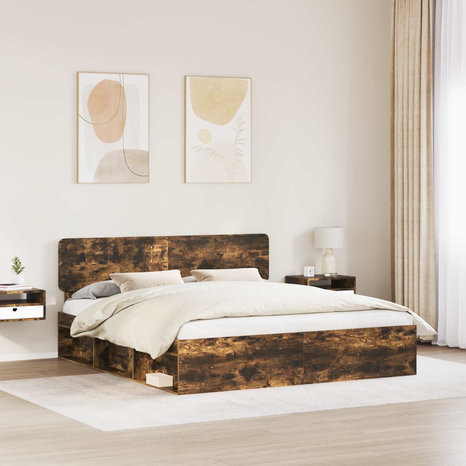 Cadre de lit Chêne fumé 180 x 200 cm Pin massif - XIOS