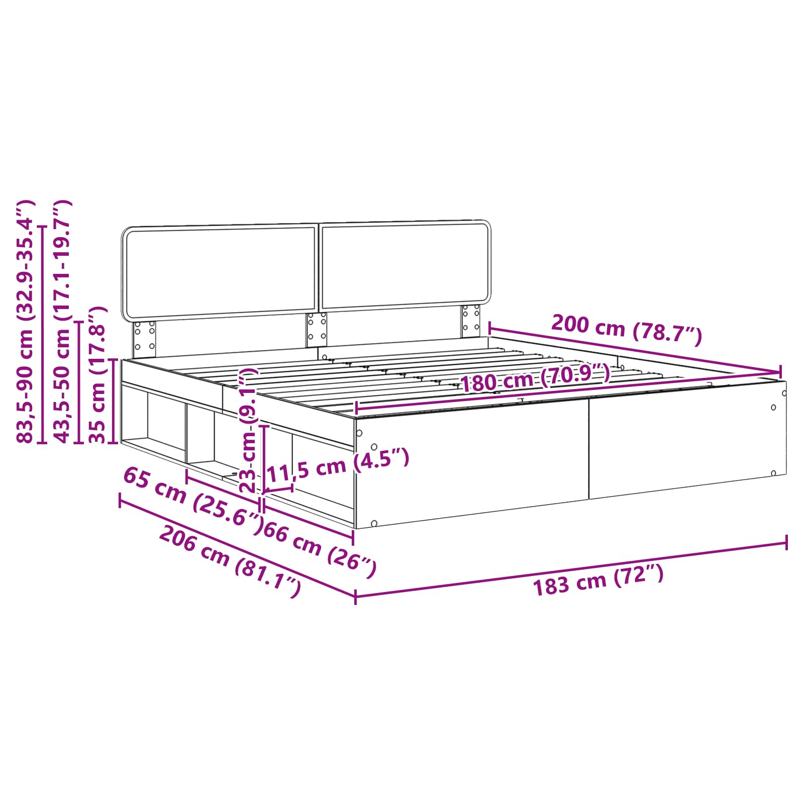 Cadre de lit Chêne artisan 180 x 200 cm Pin massif - XIOS