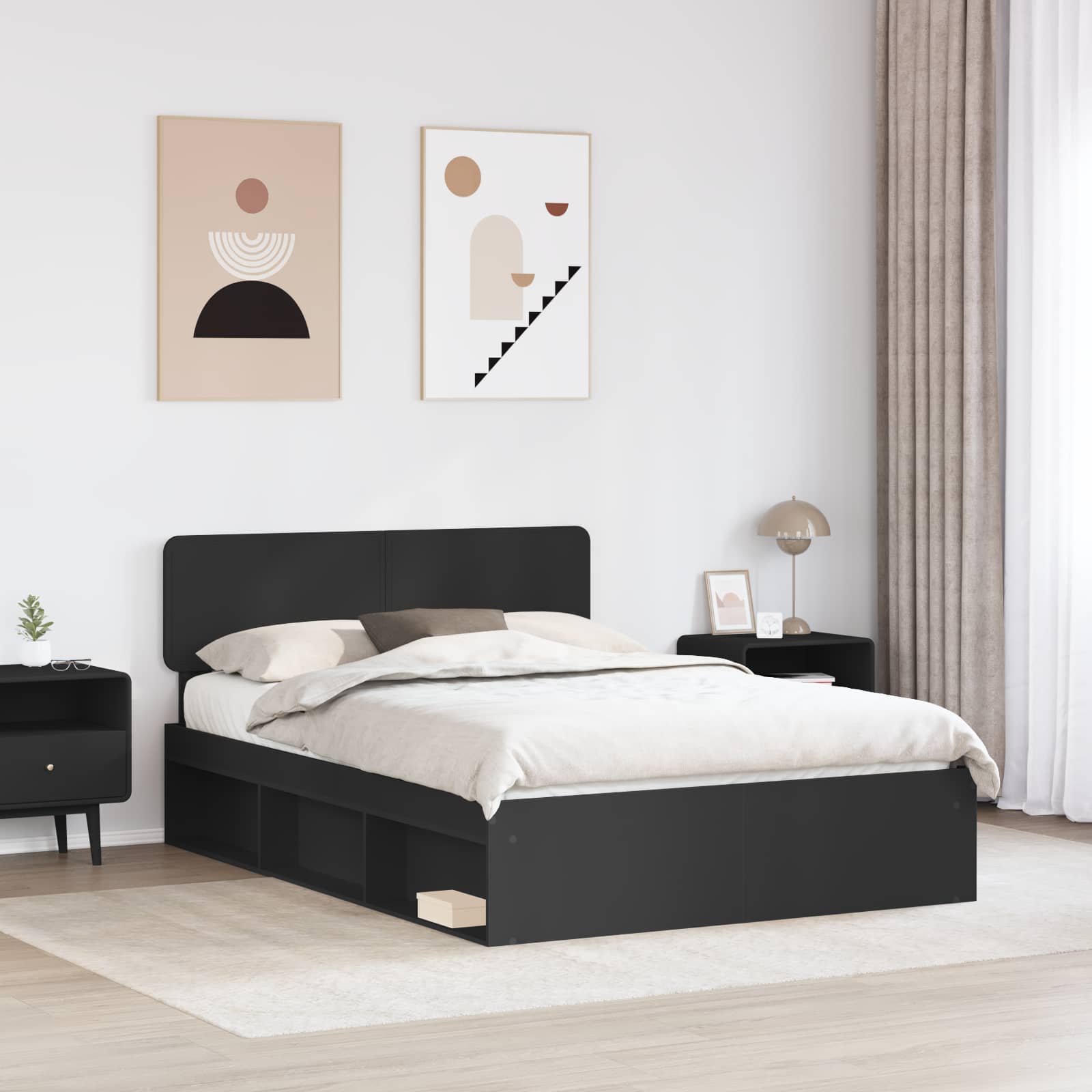 Cadre de lit avec tête de lit Noir 160 x 200 cm Pin massif - XIOS