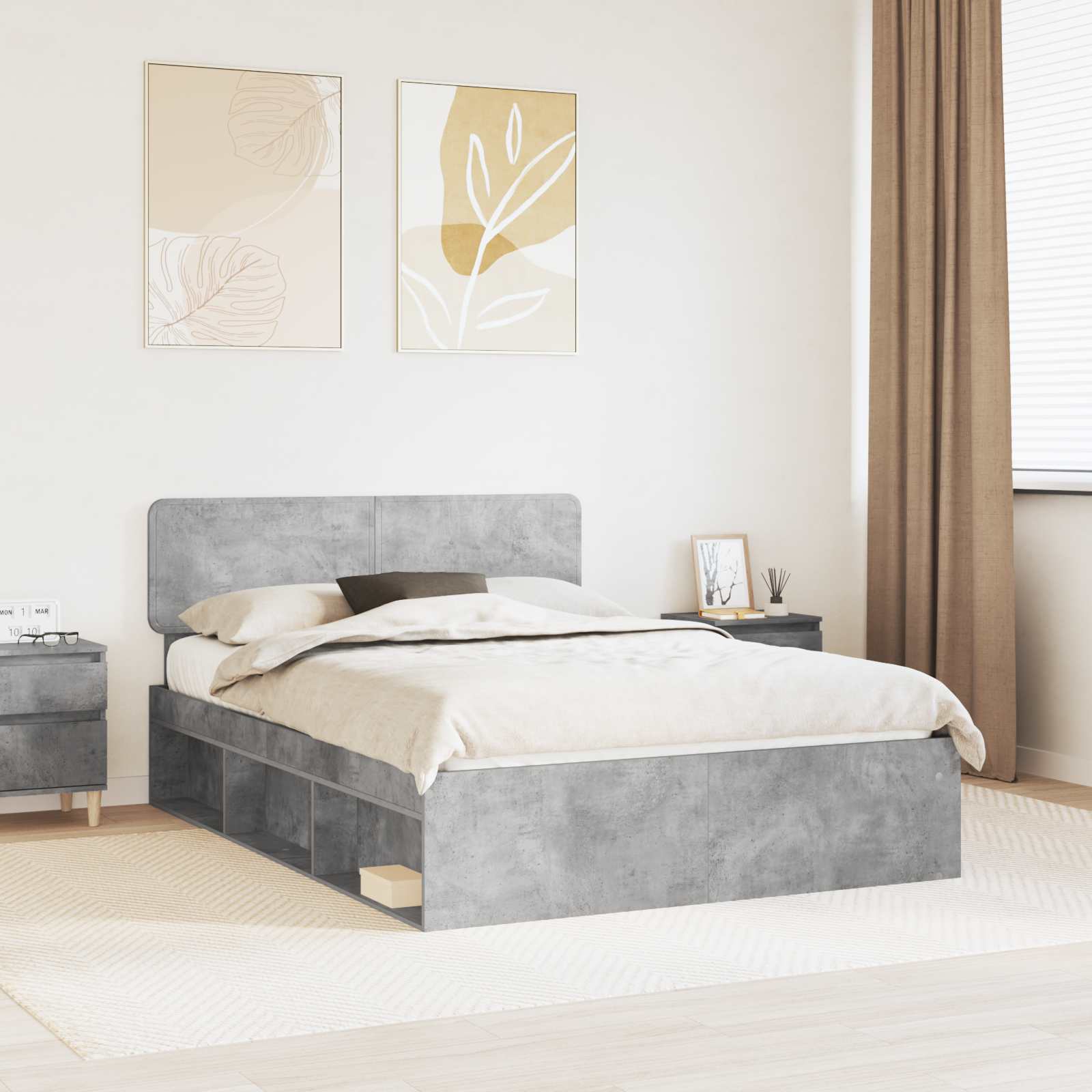 Cadre de lit avec tête de lit Béton 160 x 200 cm Pin massif - XIOS