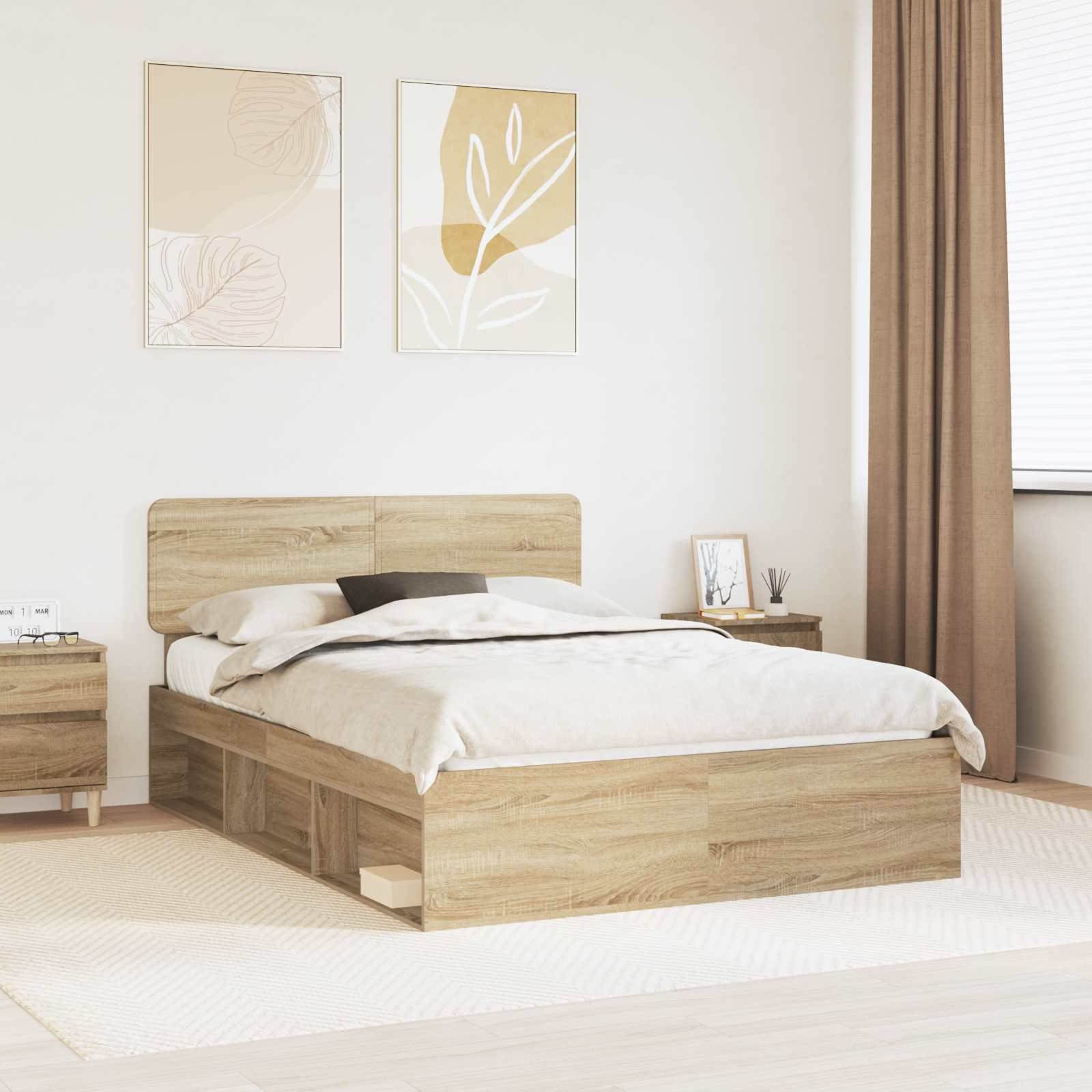 Cadre de lit Chêne Sonoma 150 x 200 cm Pin massif - XIOS