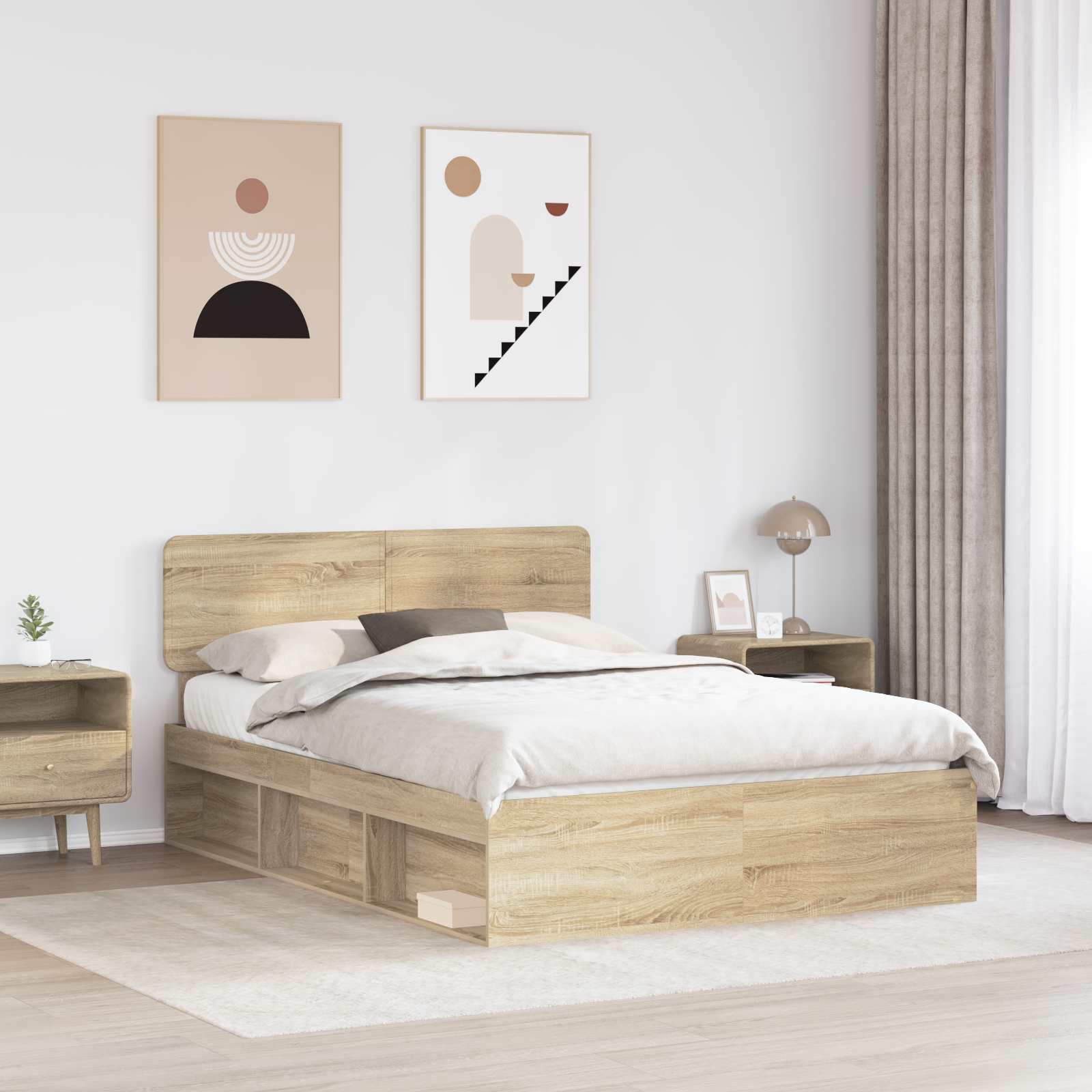 Cadre de lit Chêne Sonoma 150 x 200 cm Pin massif - XIOS