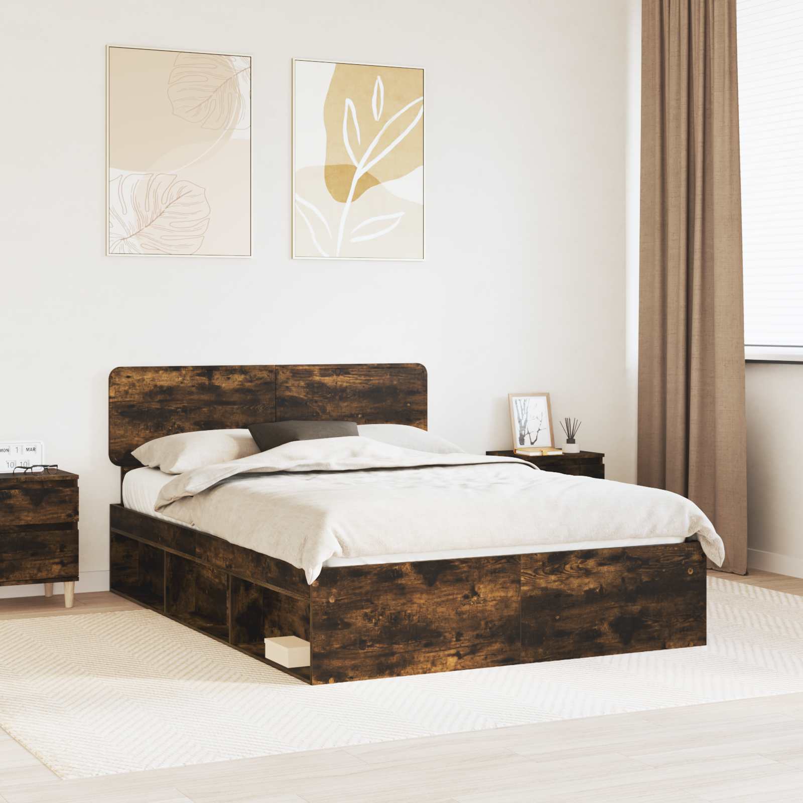 Cadre de lit Chêne fumé 150 x 200 cm Pin massif