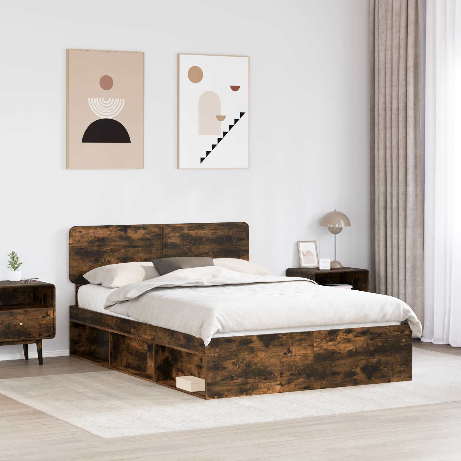 Cadre de lit Chêne fumé 150 x 200 cm Pin massif