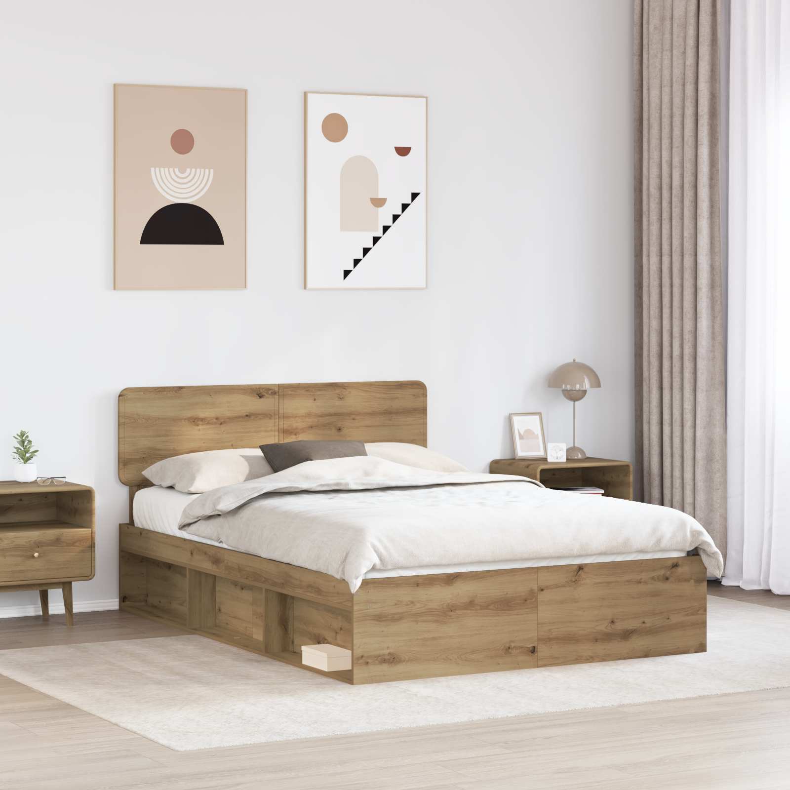Cadre de lit Chêne artisan 150 x 200 cm Pin massif - XIOS