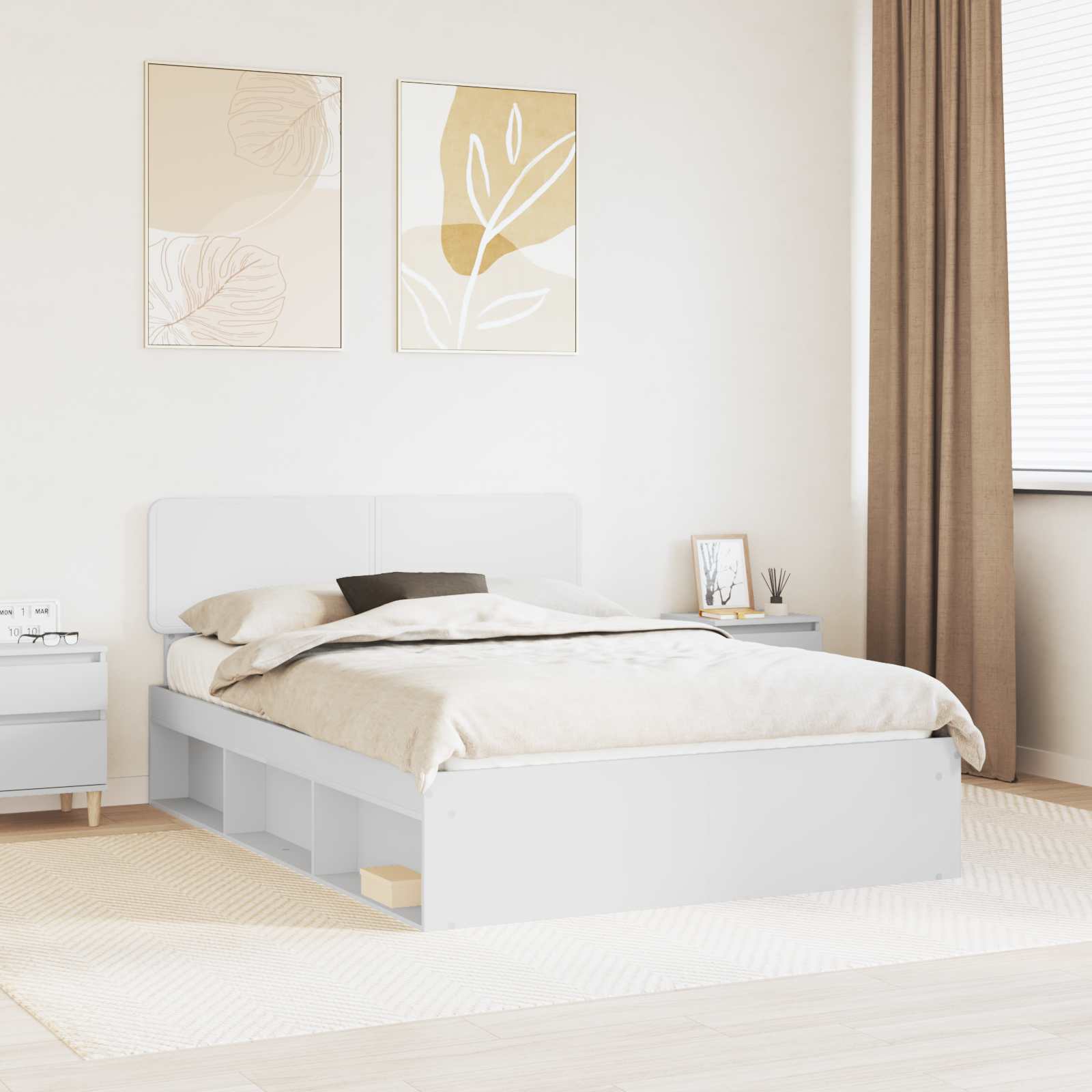 Cadre de lit avec tête de lit Blanc 140 x 190 cm Pin massif - XIOS