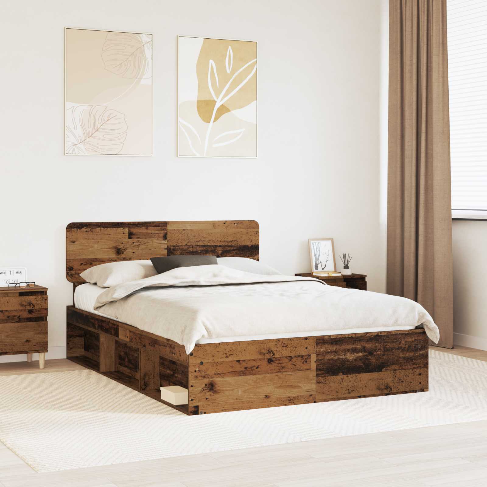Cadre de lit Bois ancien 140 x 190 cm Pin massif - XIOS