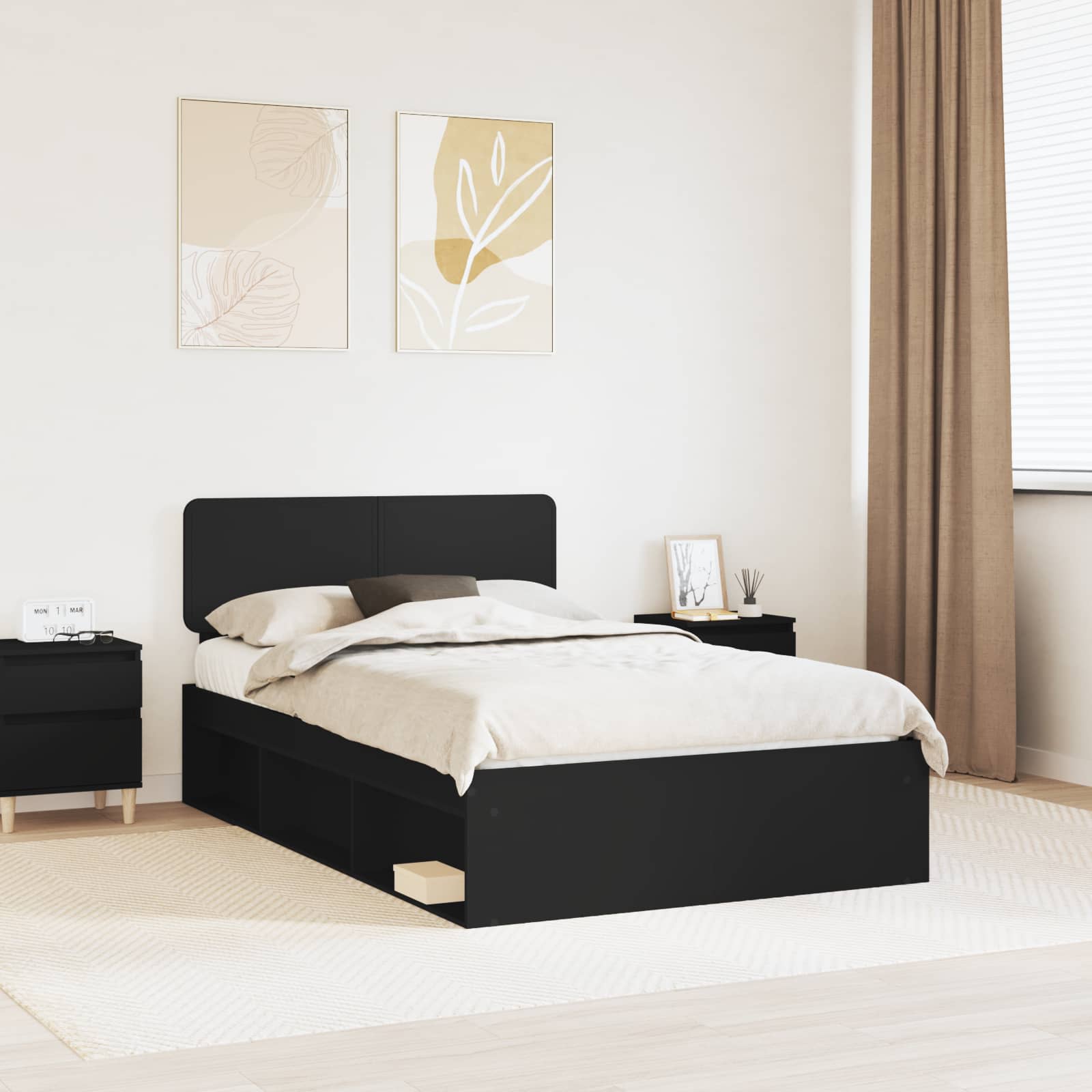 Cadre de lit avec tête de lit Noir 135 x 190 cm Pin massif - XIOS