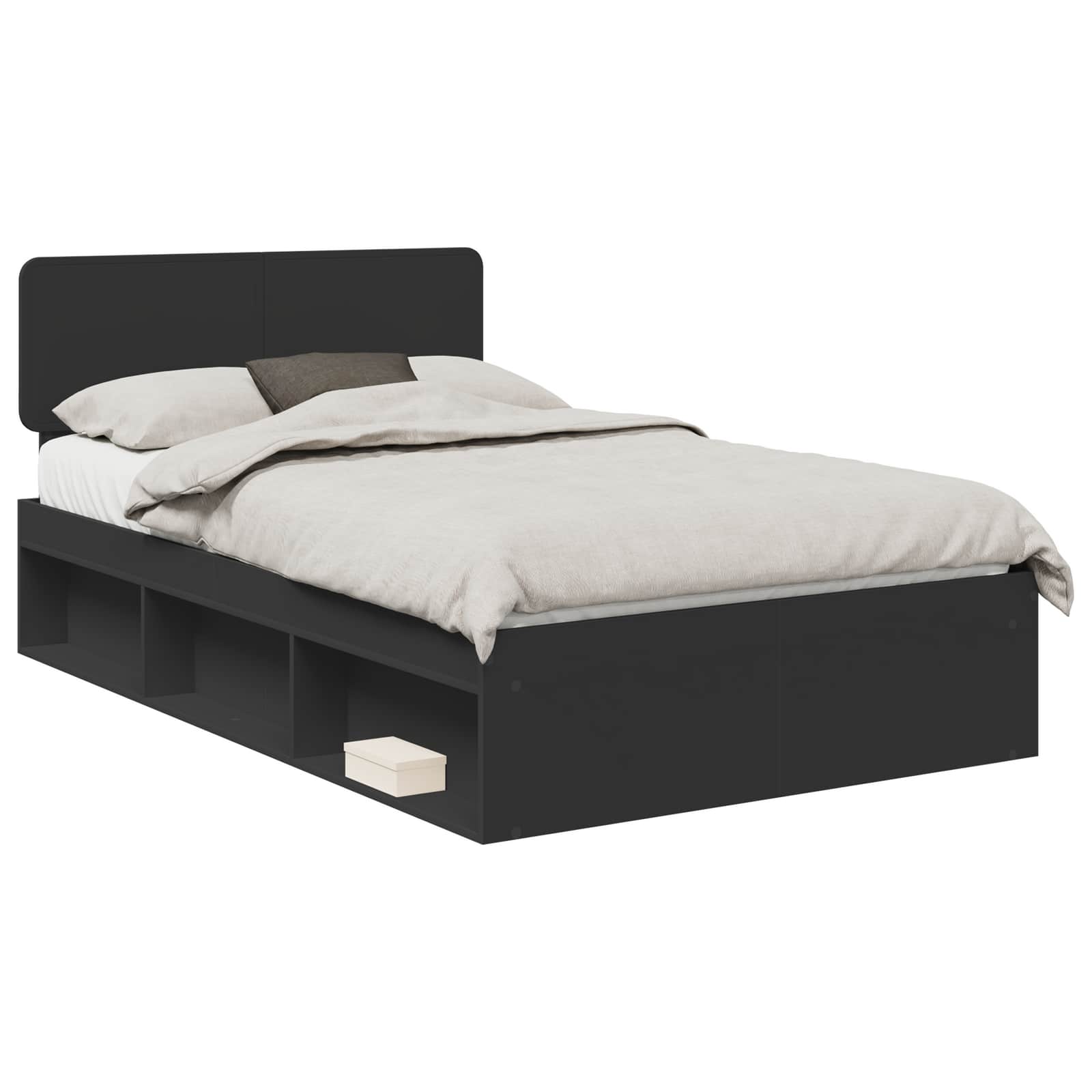 Cadre de lit avec tête de lit Noir 135 x 190 cm Pin massif - XIOS