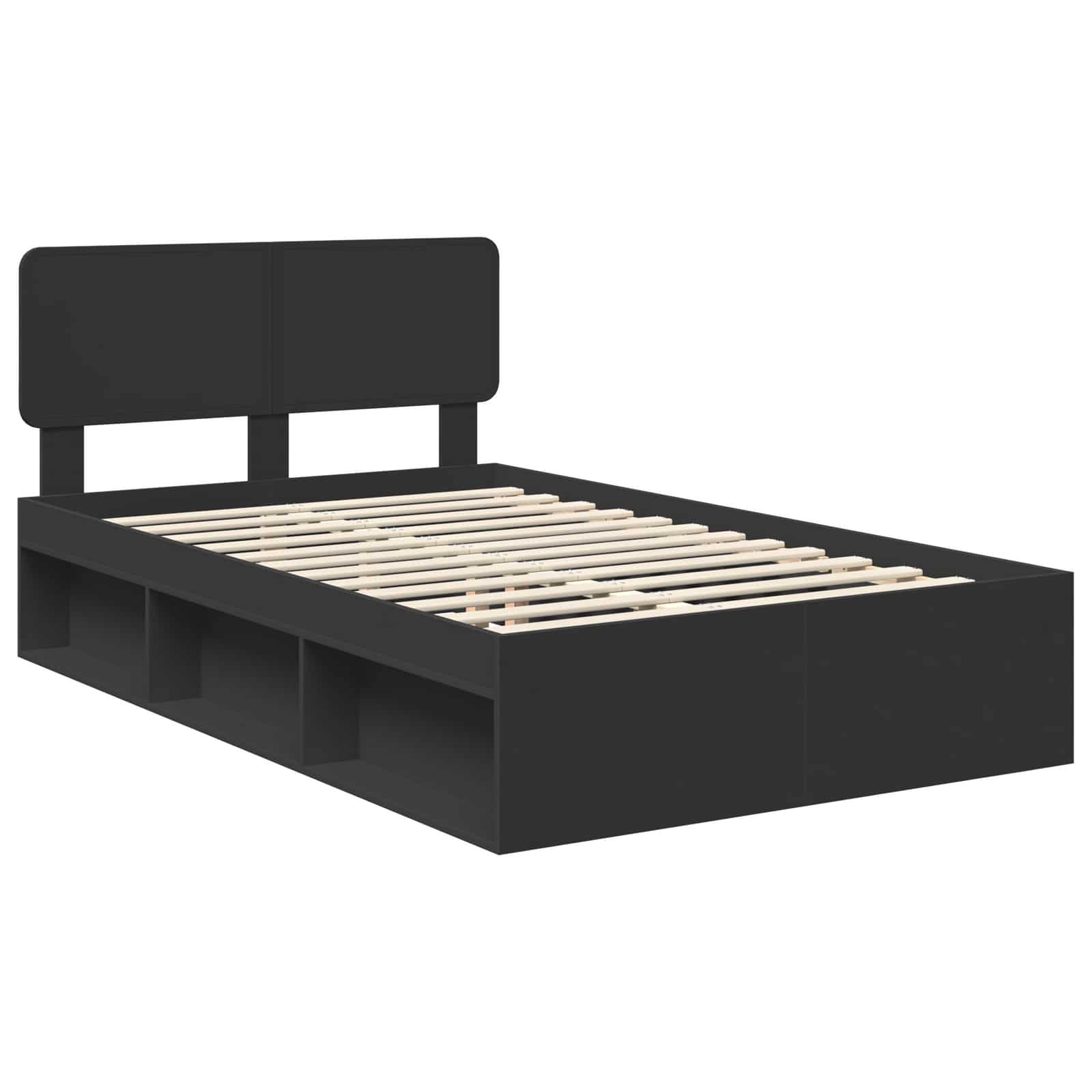 Cadre de lit avec tête de lit Noir 135 x 190 cm Pin massif - XIOS