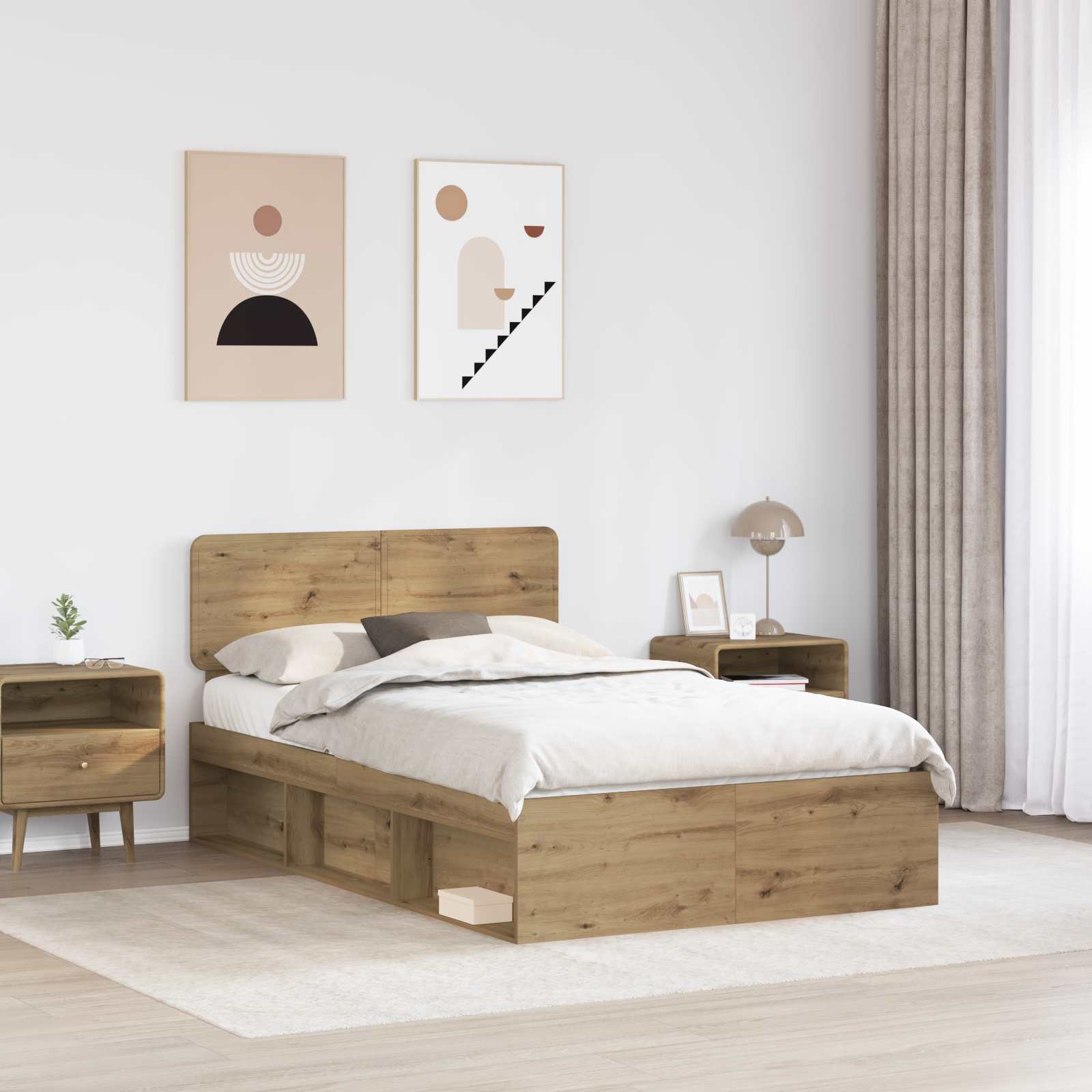 Cadre de lit Chêne artisan 135 x 190 cm Pin massif - XIOS