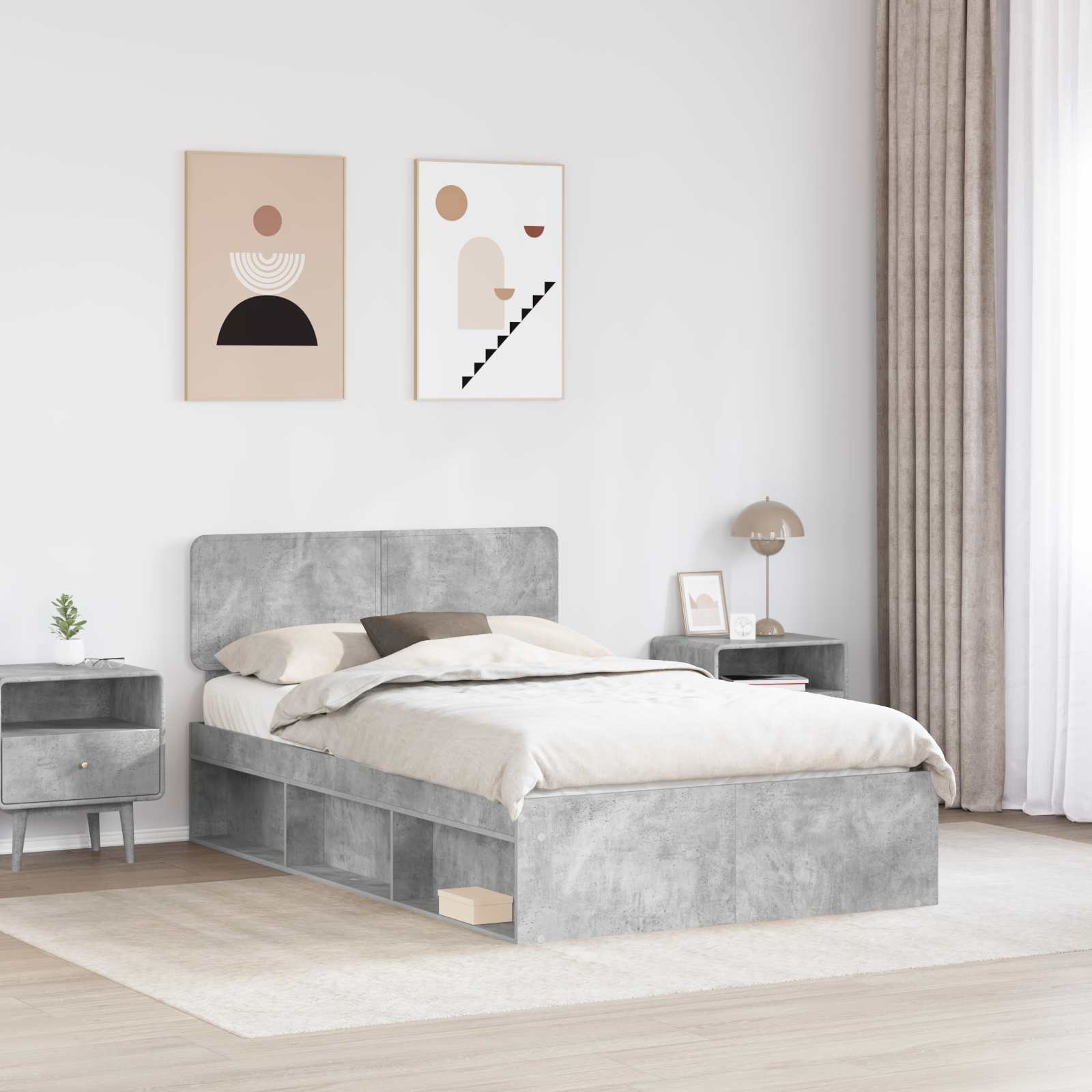 Cadre de lit avec tête de lit Béton 120 x 200 cm Pin massif - XIOS