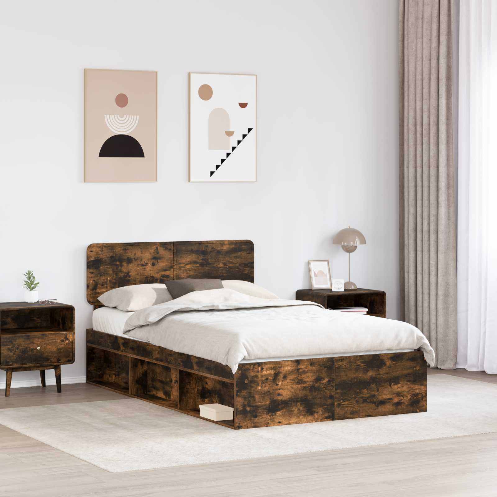 Cadre de lit Chêne fumé 120 x 190 cm Pin massif - XIOS