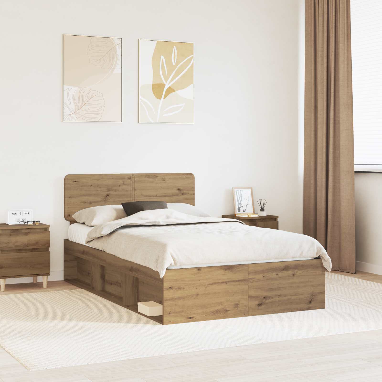 Cadre de lit Chêne artisan 120 x 190 cm Pin massif - XIOS