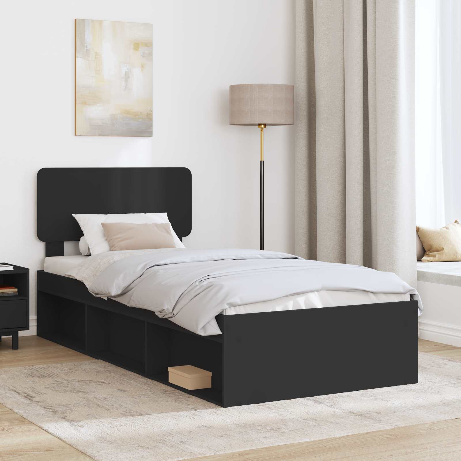 Cadre de lit avec tête de lit Noir 100 x 200 cm Pin massif - XIOS