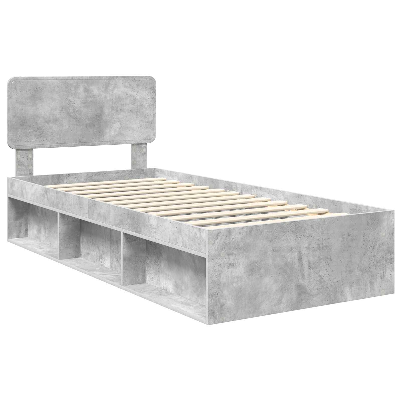 Cadre de lit avec tête de lit Béton 90 x 200 cm Pin massif - XIOS