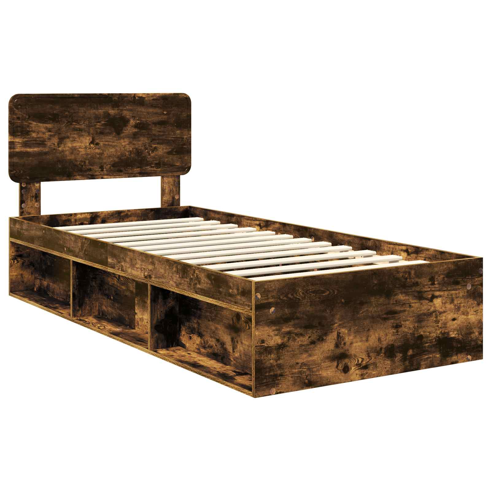 Cadre de lit avec tête de lit Chêne fumé 90 x 200 cm Pin massif