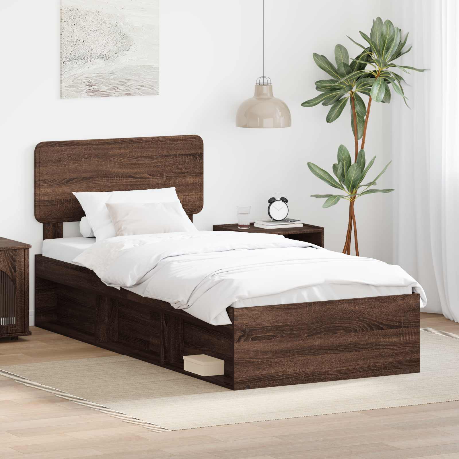 Cadre de lit avec tête de lit Chêne brun 90 x 200 cm Pin massif - XIOS