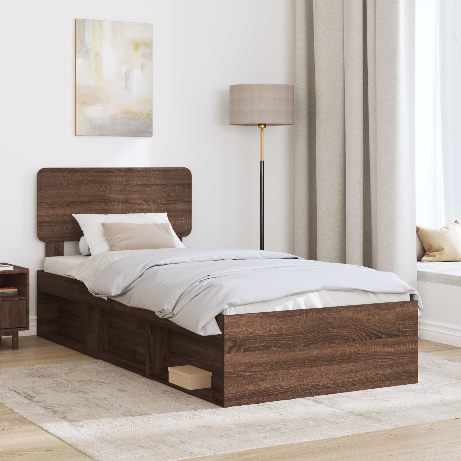 Cadre de lit avec tête de lit Chêne brun 90 x 200 cm Pin massif - XIOS