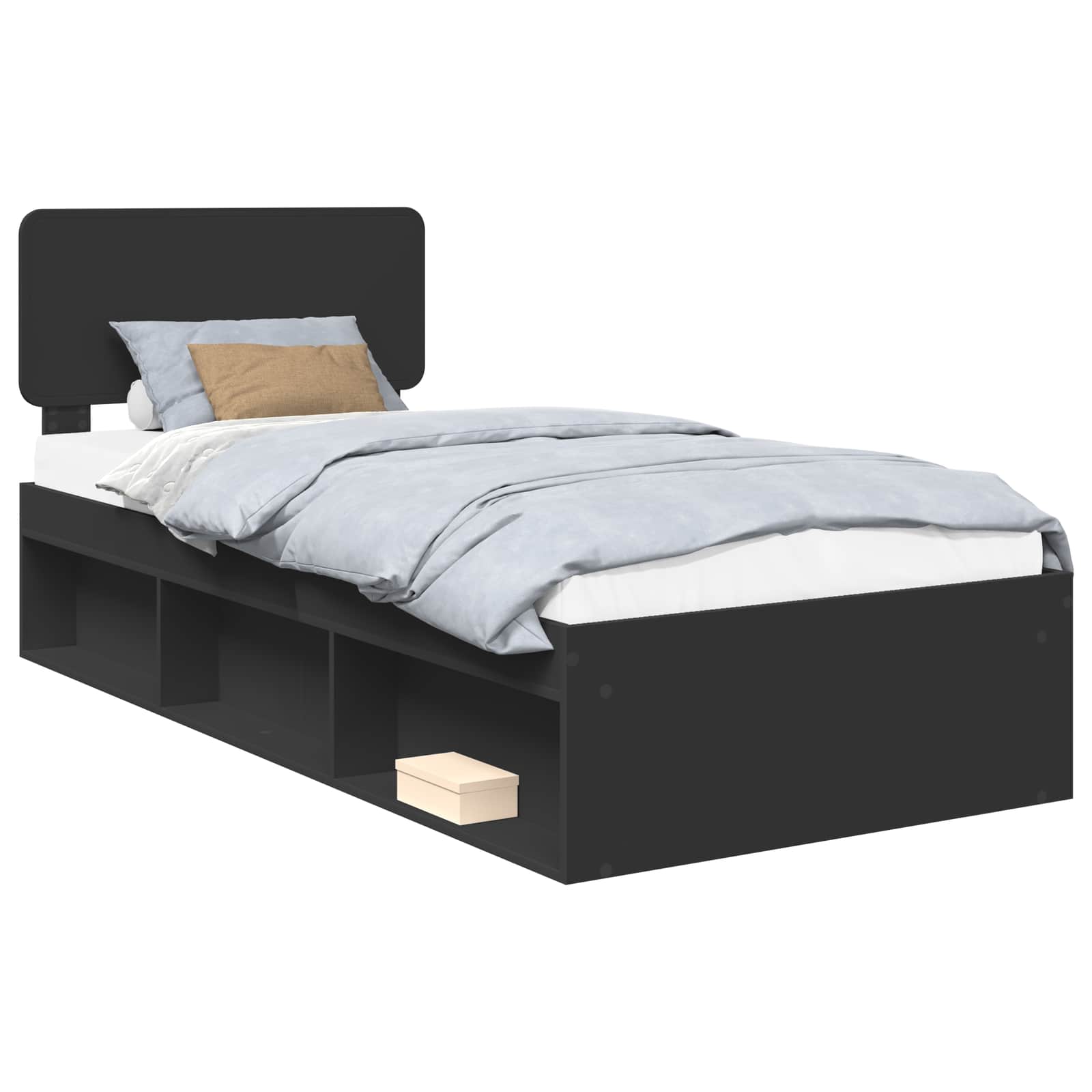Cadre de lit avec tête de lit Noir 90 x 190 cm Pin massif - XIOS