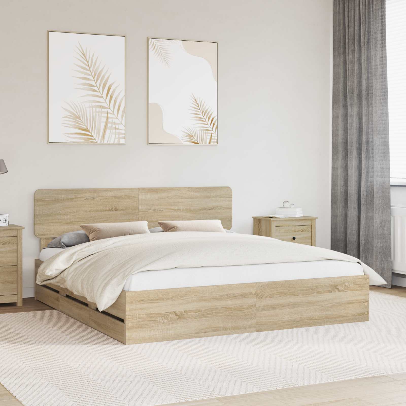 Cadre de lit Chêne Sonoma 200 x 200 cm Bois d’ingénierie - XIOS
